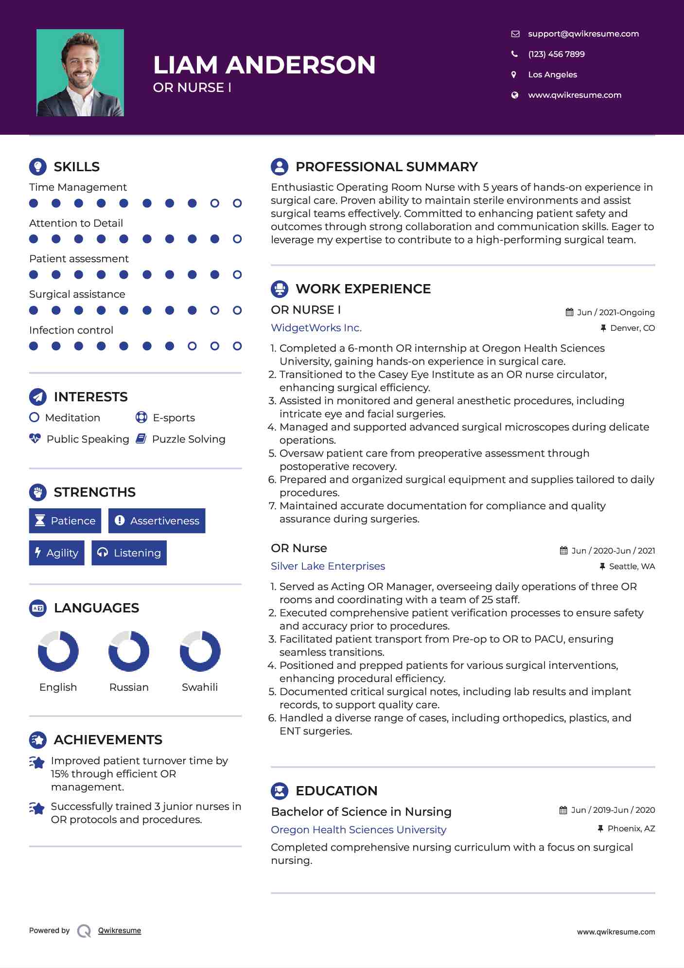 OR NURSE I Resume Format