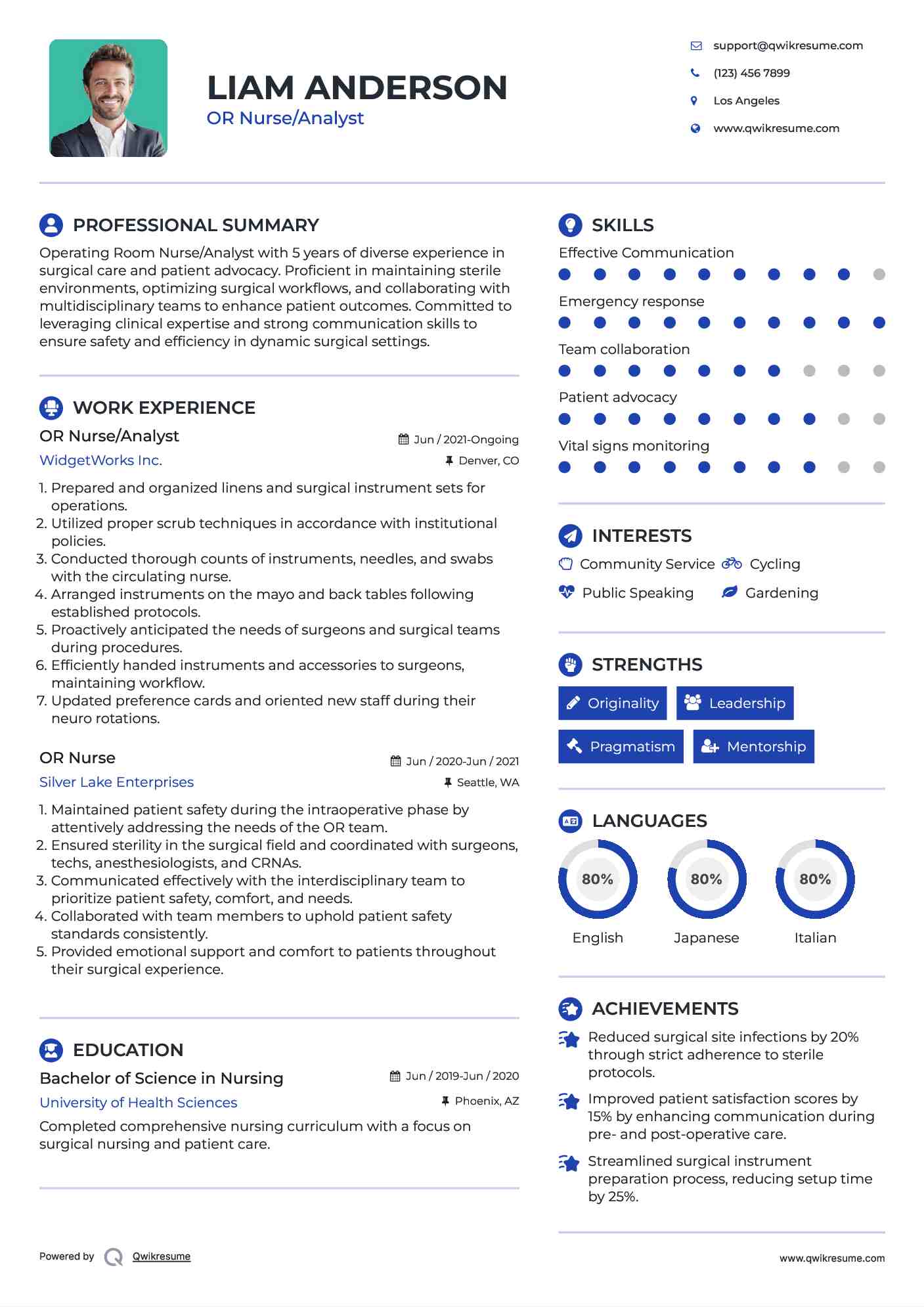 OR Nurse/Analyst Resume Example