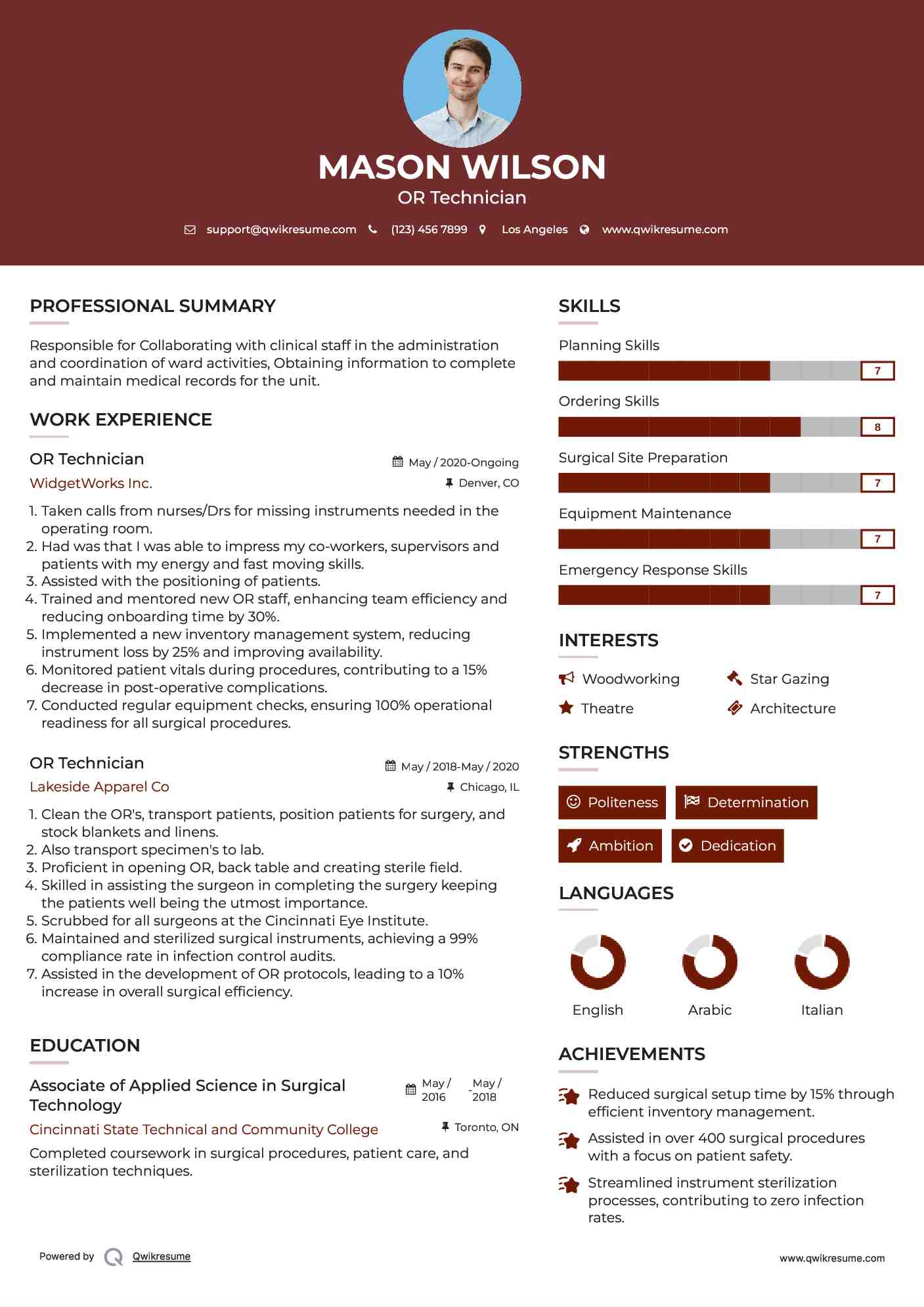 OR Technician Resume Template