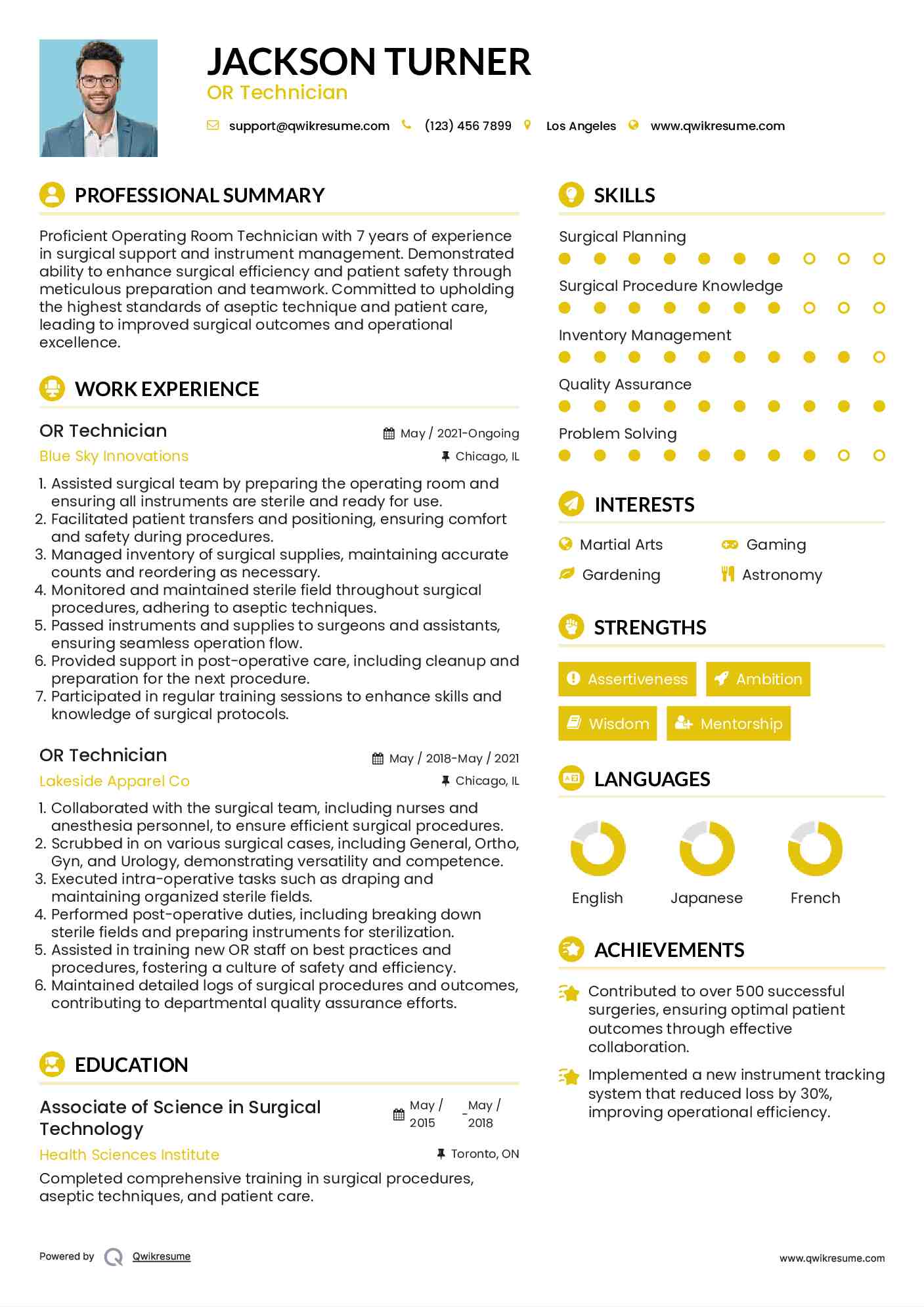 OR Technician Resume Sample