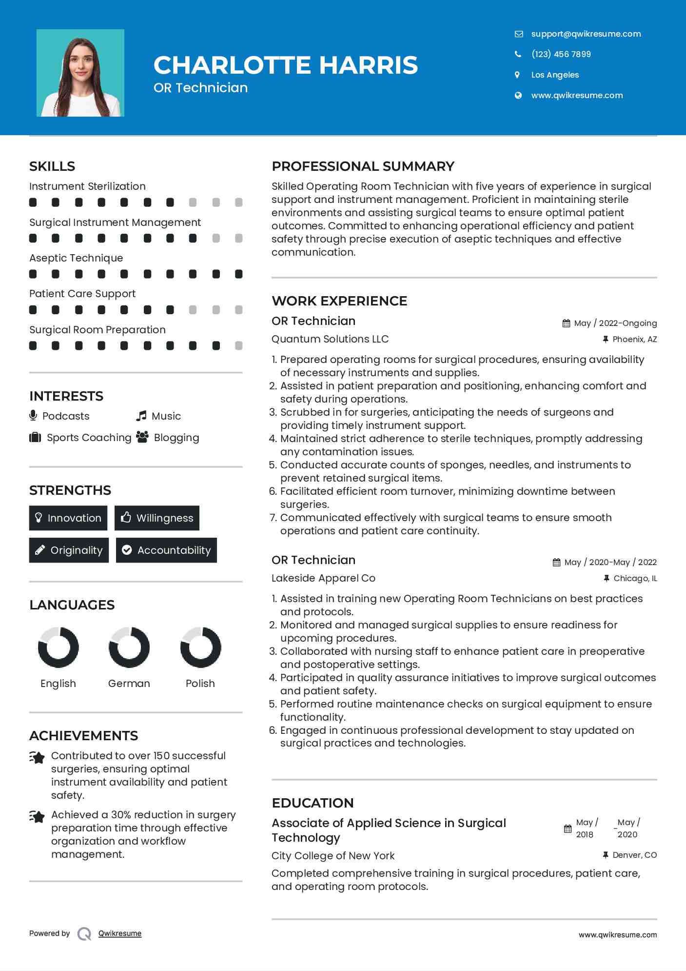 OR Technician Resume Example