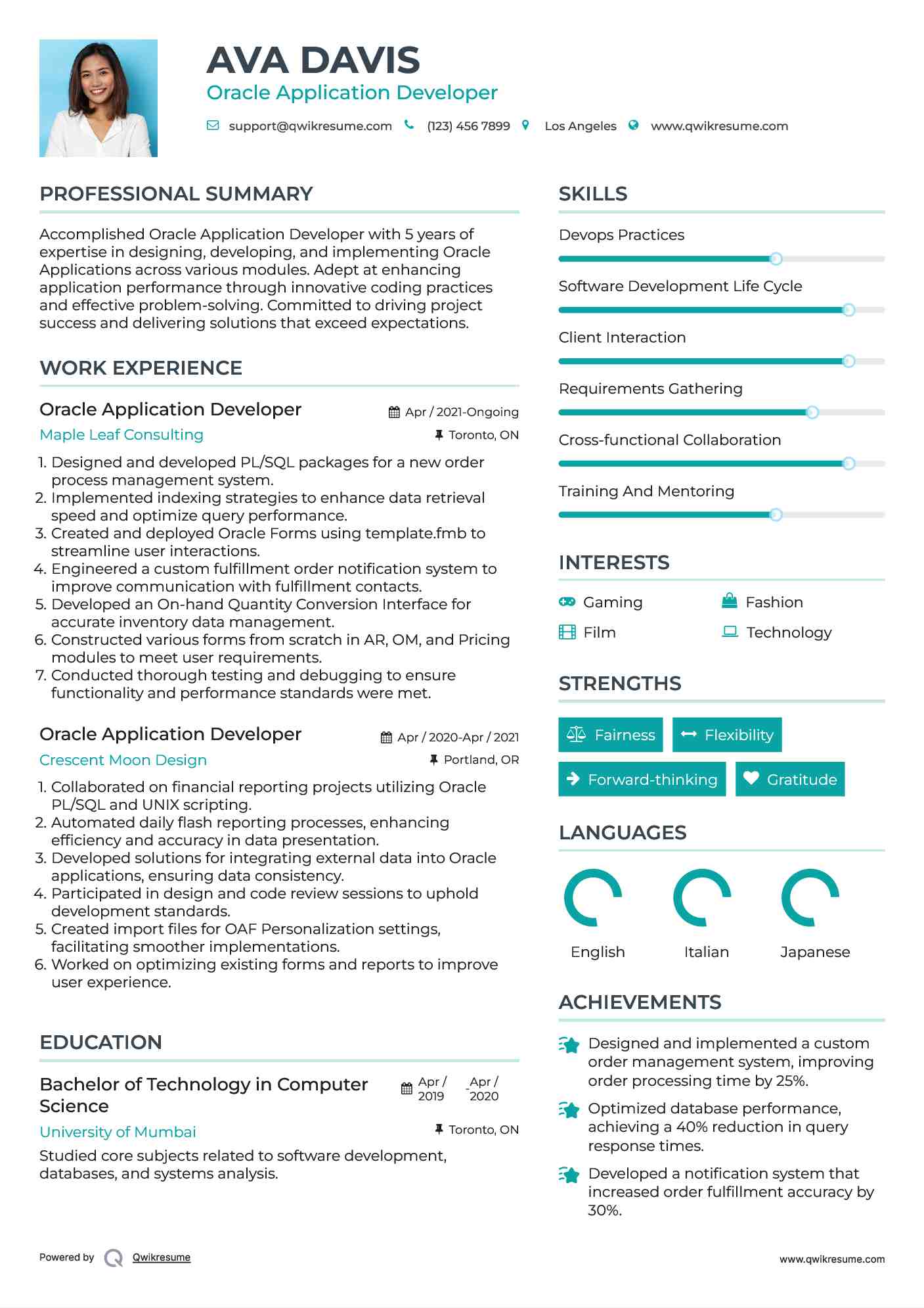 Oracle Application Developer Resume Format