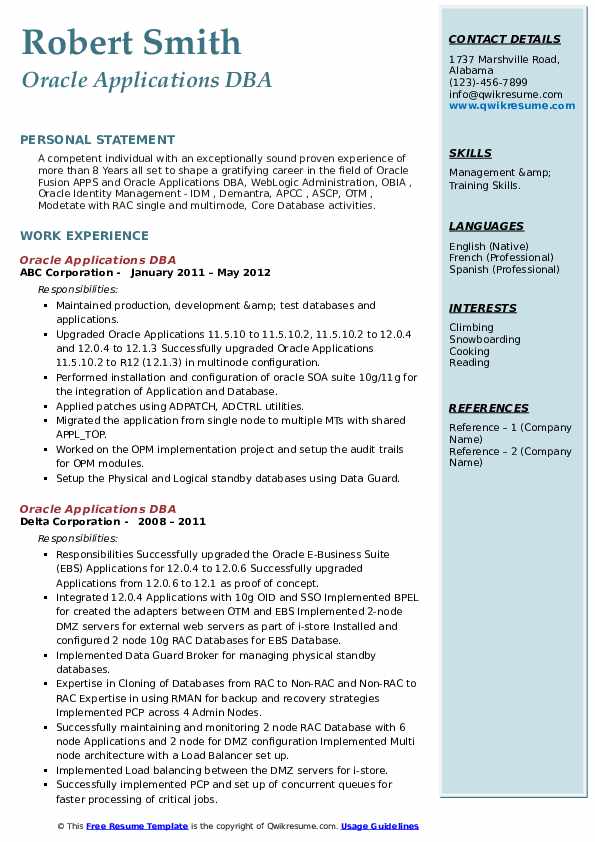 Oracle Applications DBA Resume Samples | QwikResume