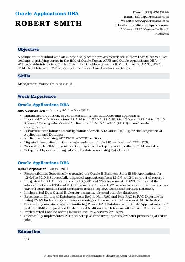 Oracle Applications DBA Resume Samples | QwikResume