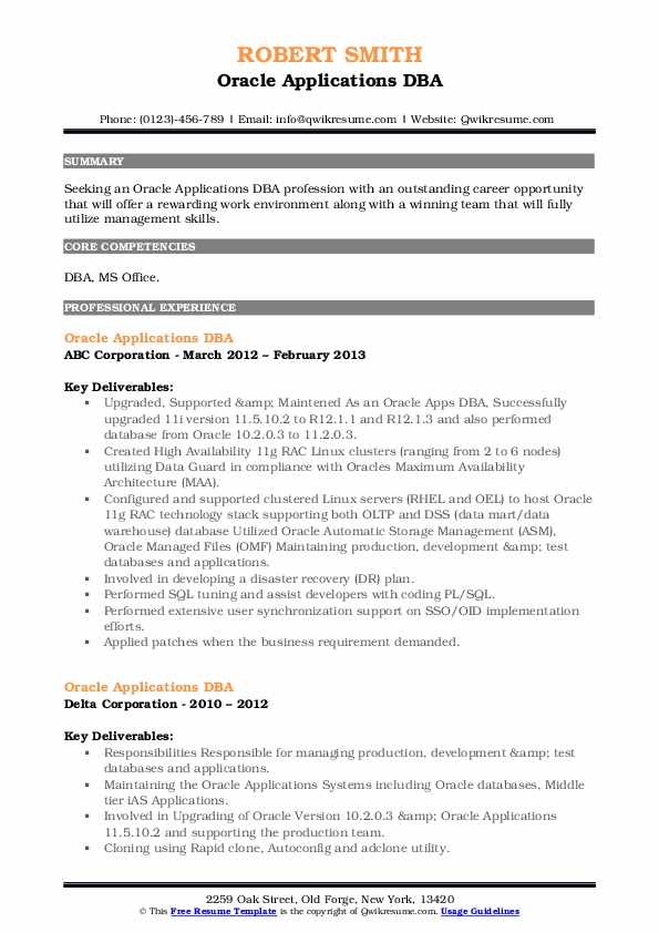 Oracle Applications DBA Resume Samples | QwikResume