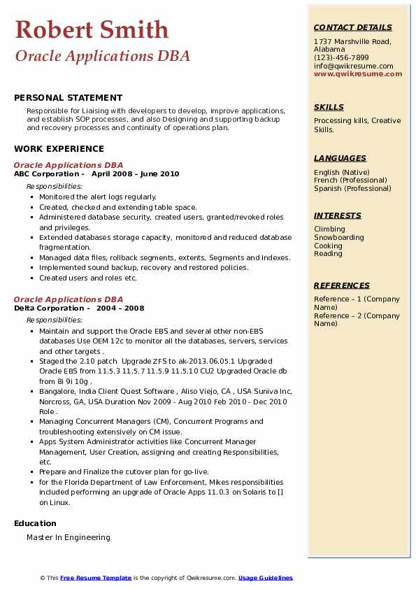 Oracle Applications DBA Resume Samples | QwikResume