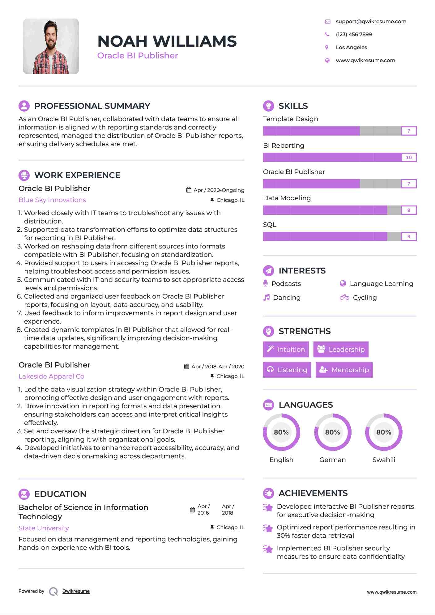 Oracle BI Publisher Resume Sample