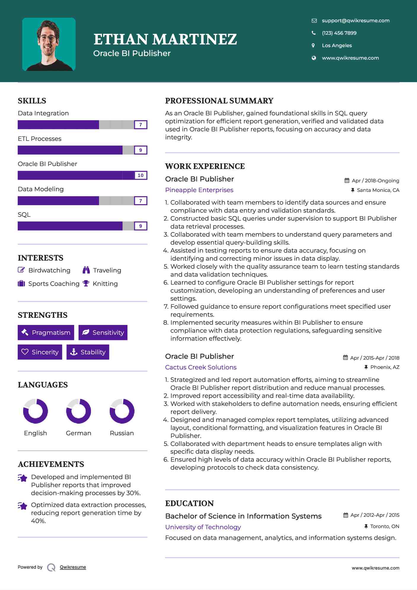 Oracle BI Publisher Resume Format