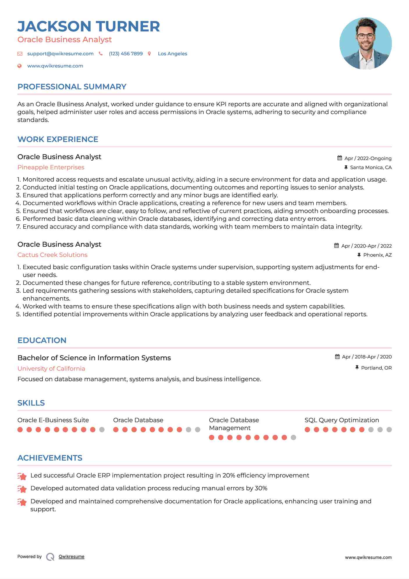 Oracle Business Analyst Resume Format