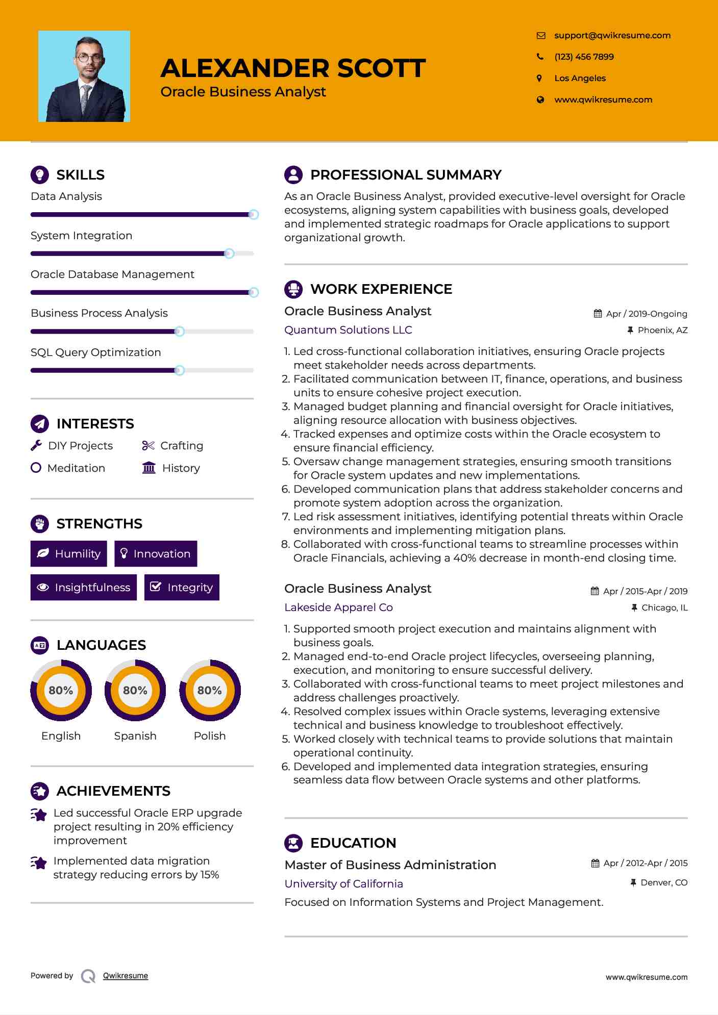 Oracle Business Analyst Resume Example