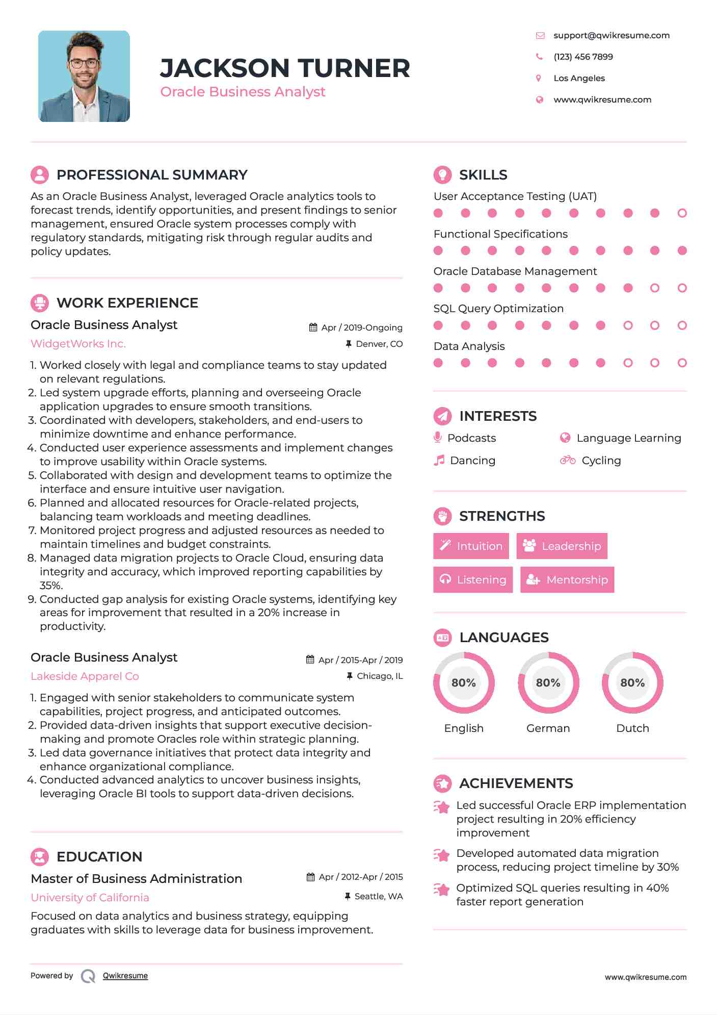 Oracle Business Analyst Resume Sample