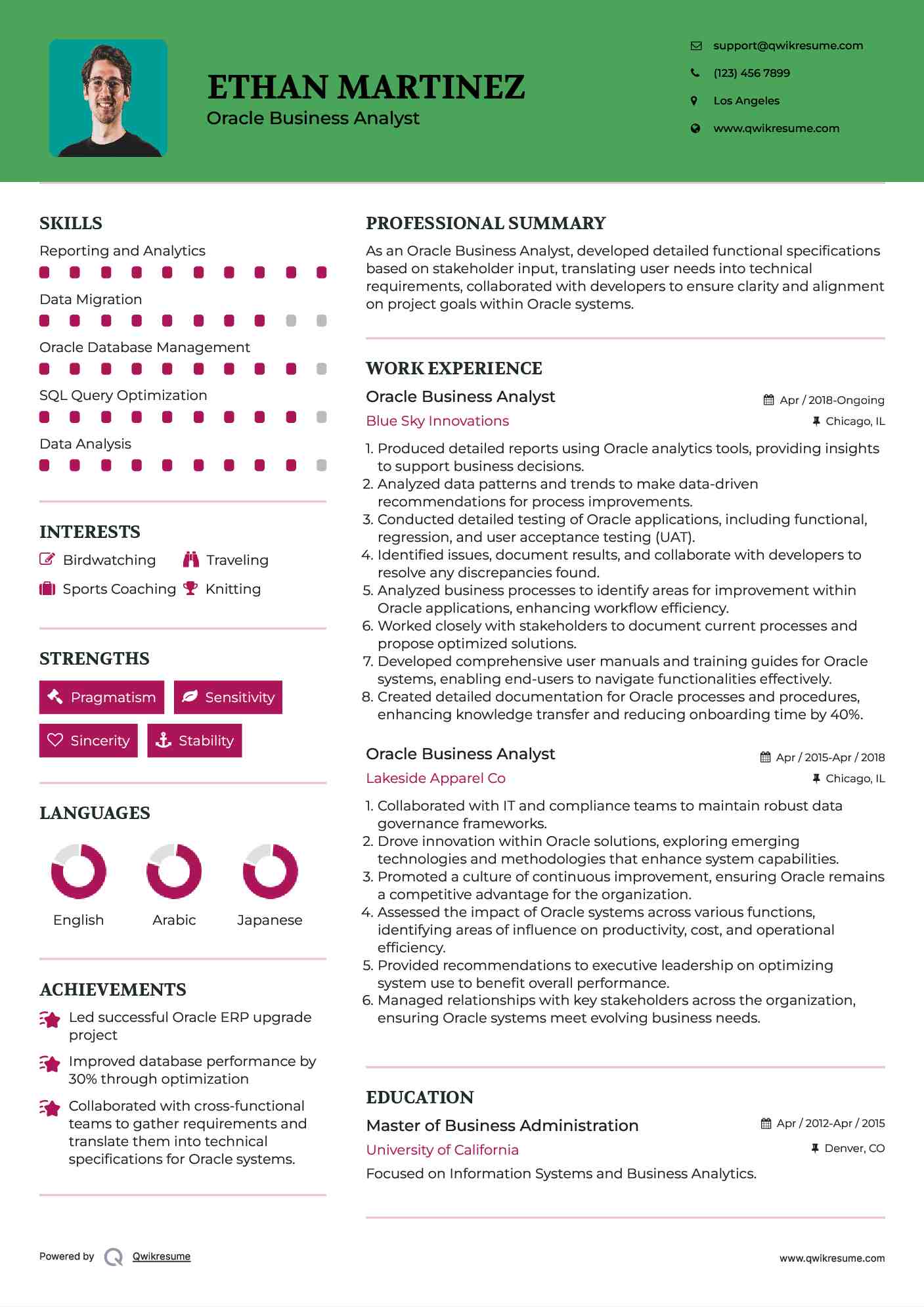Oracle Business Analyst Resume Template