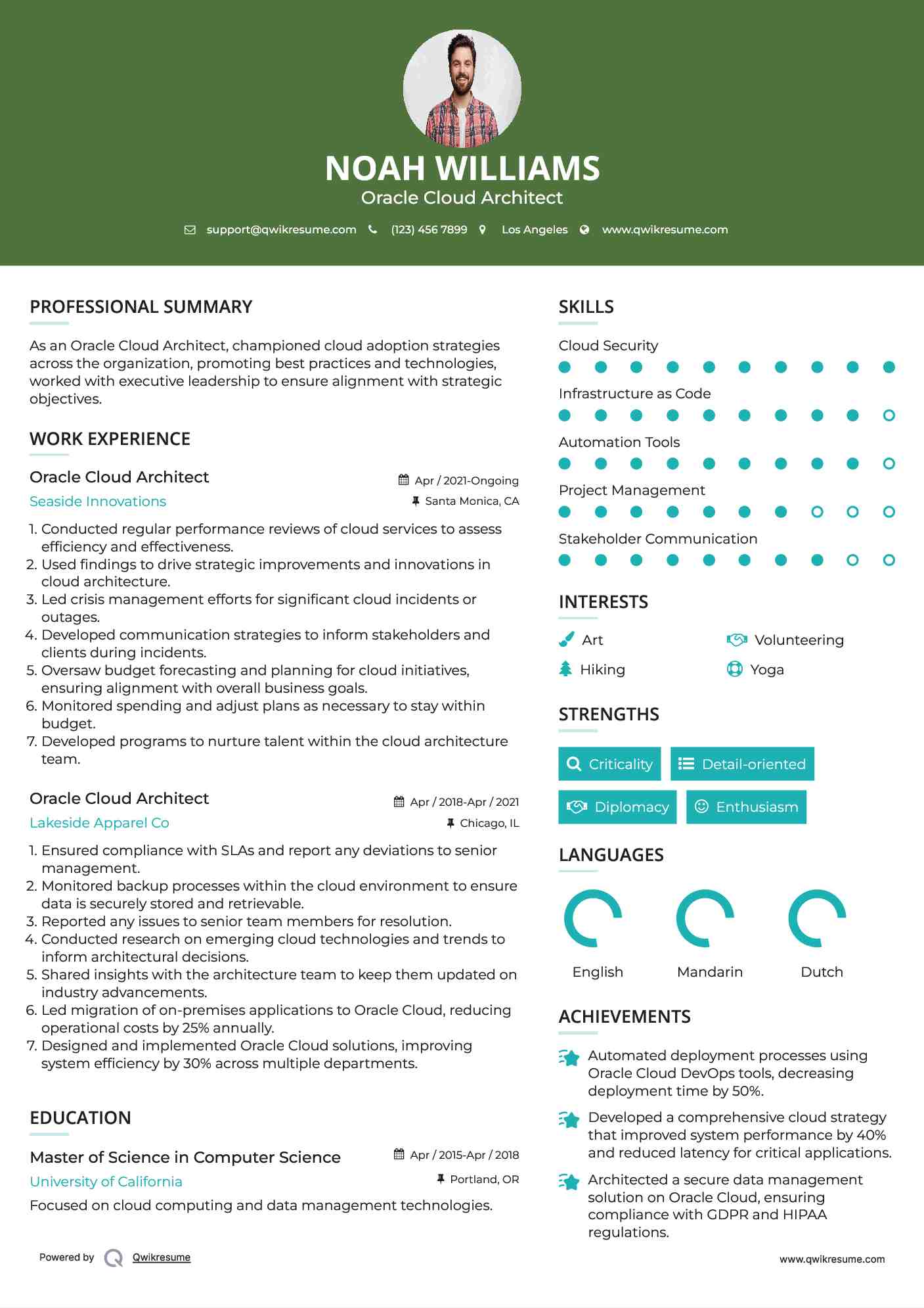 Oracle Cloud Architect Resume Sample