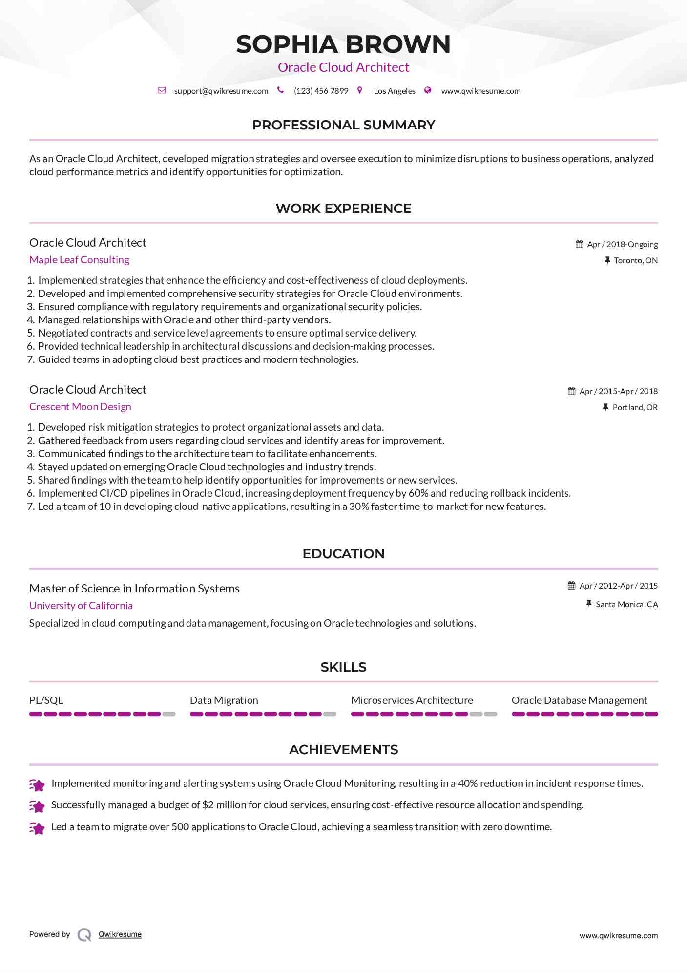 Oracle Cloud Architect Resume Template