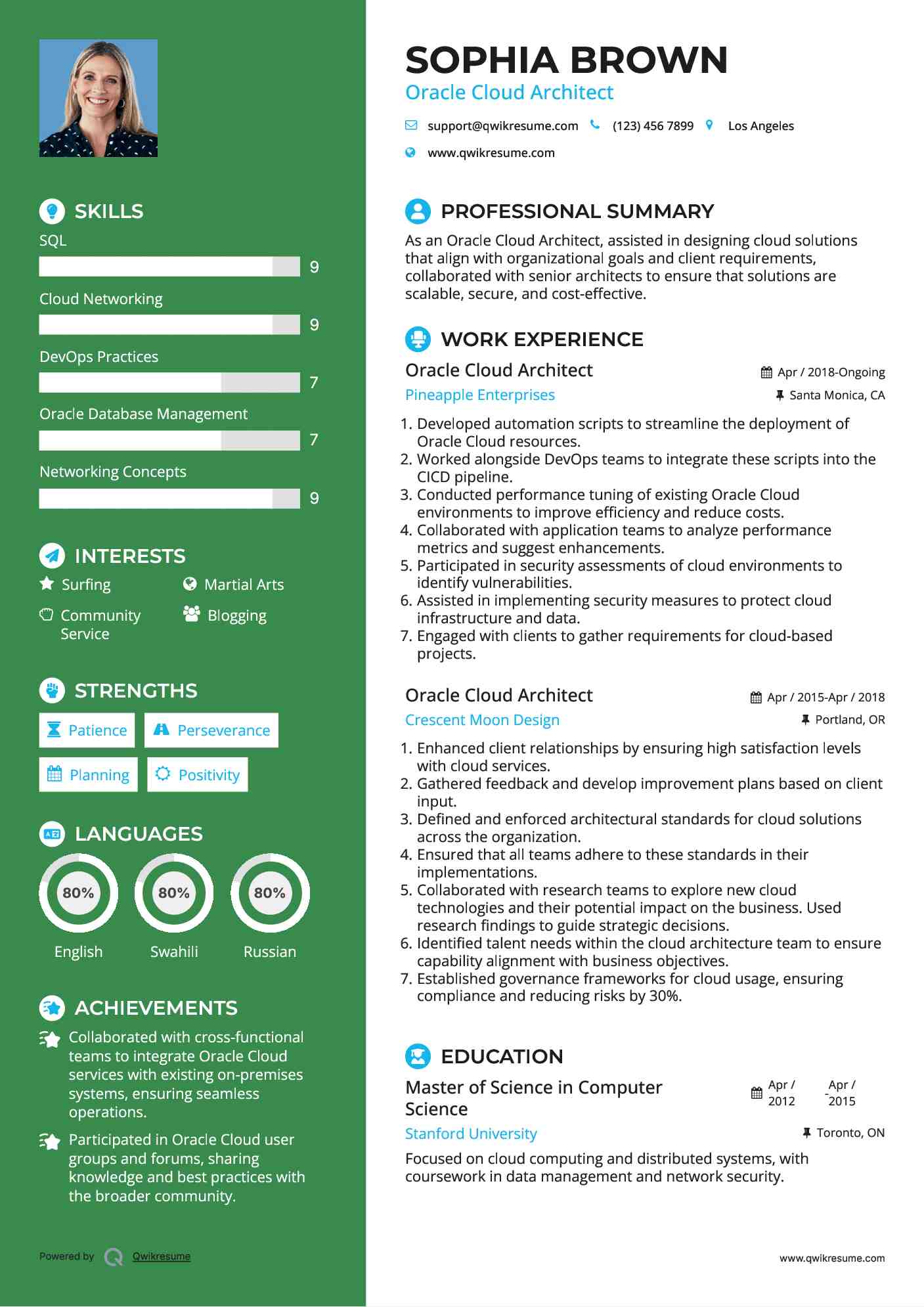 Oracle Cloud Architect Resume Model