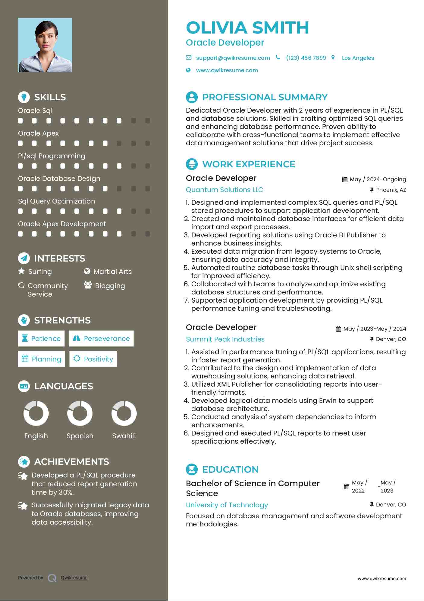 Oracle Developer Resume Samples | QwikResume