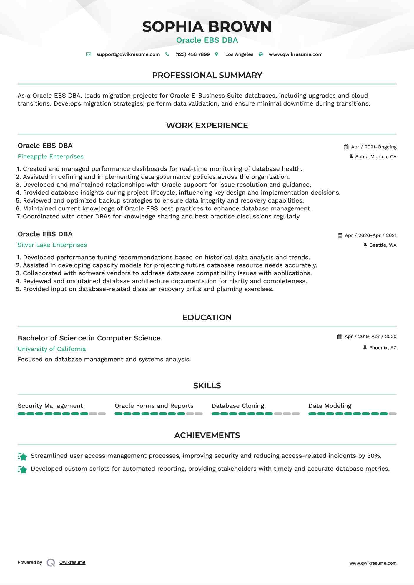 Oracle EBS DBA Resume Model