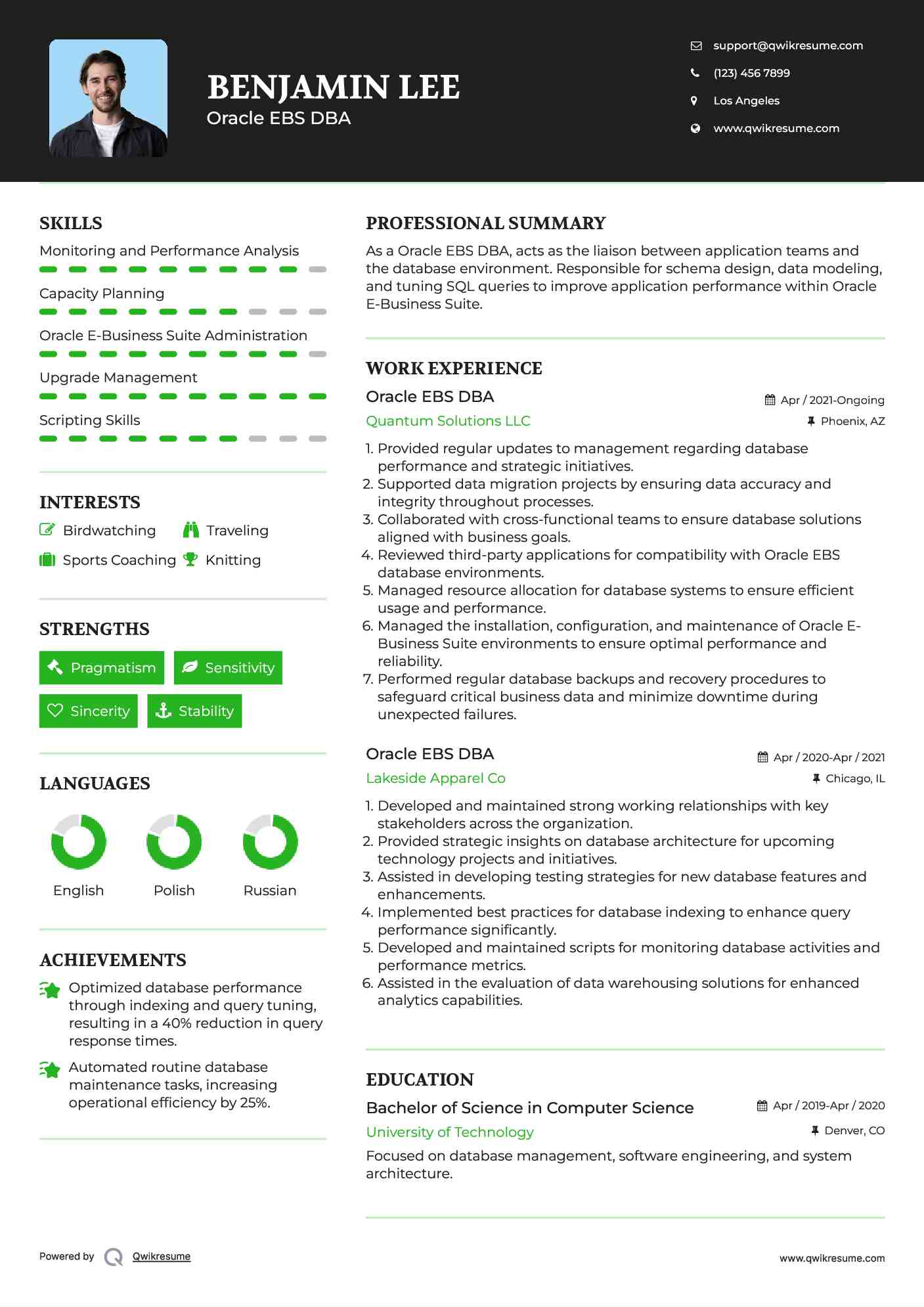 Oracle EBS DBA Resume Template