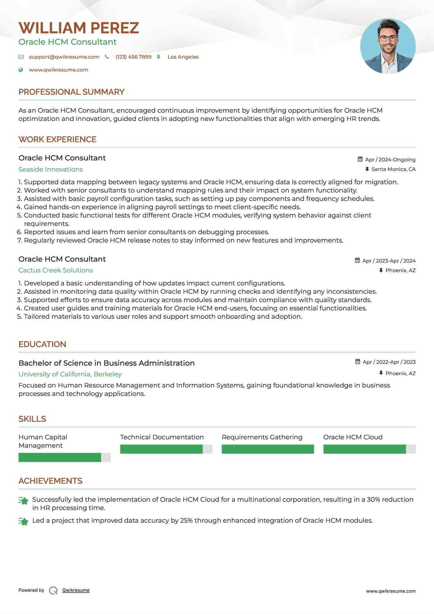 Oracle HCM Consultant Resume Sample
