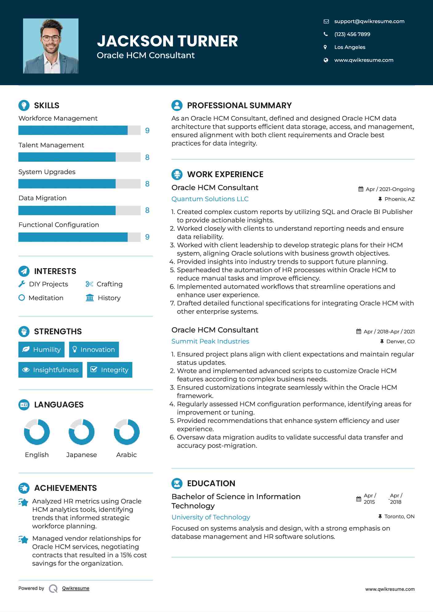 Oracle HCM Consultant Resume Format