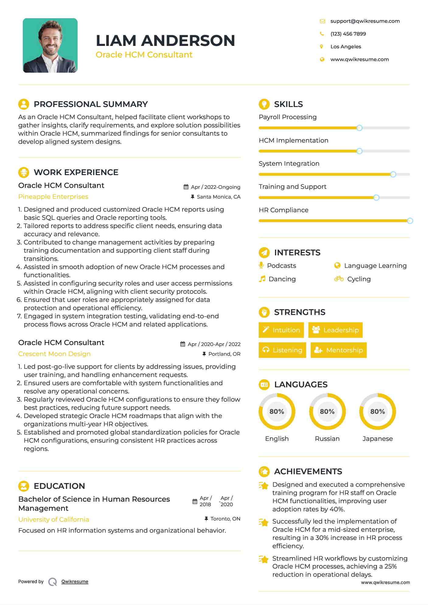 Oracle HCM Consultant Resume Template