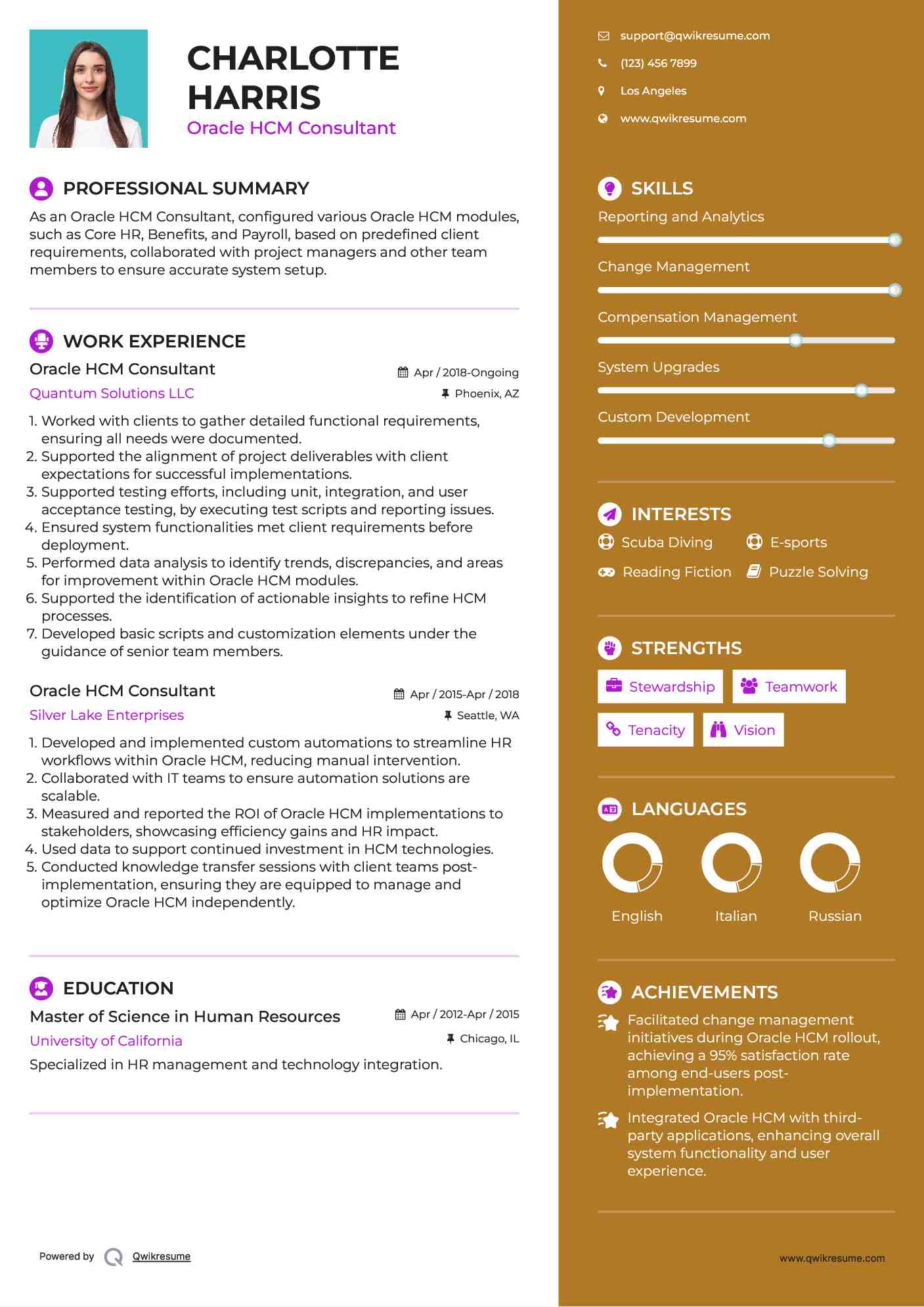Oracle HCM Consultant Resume Sample