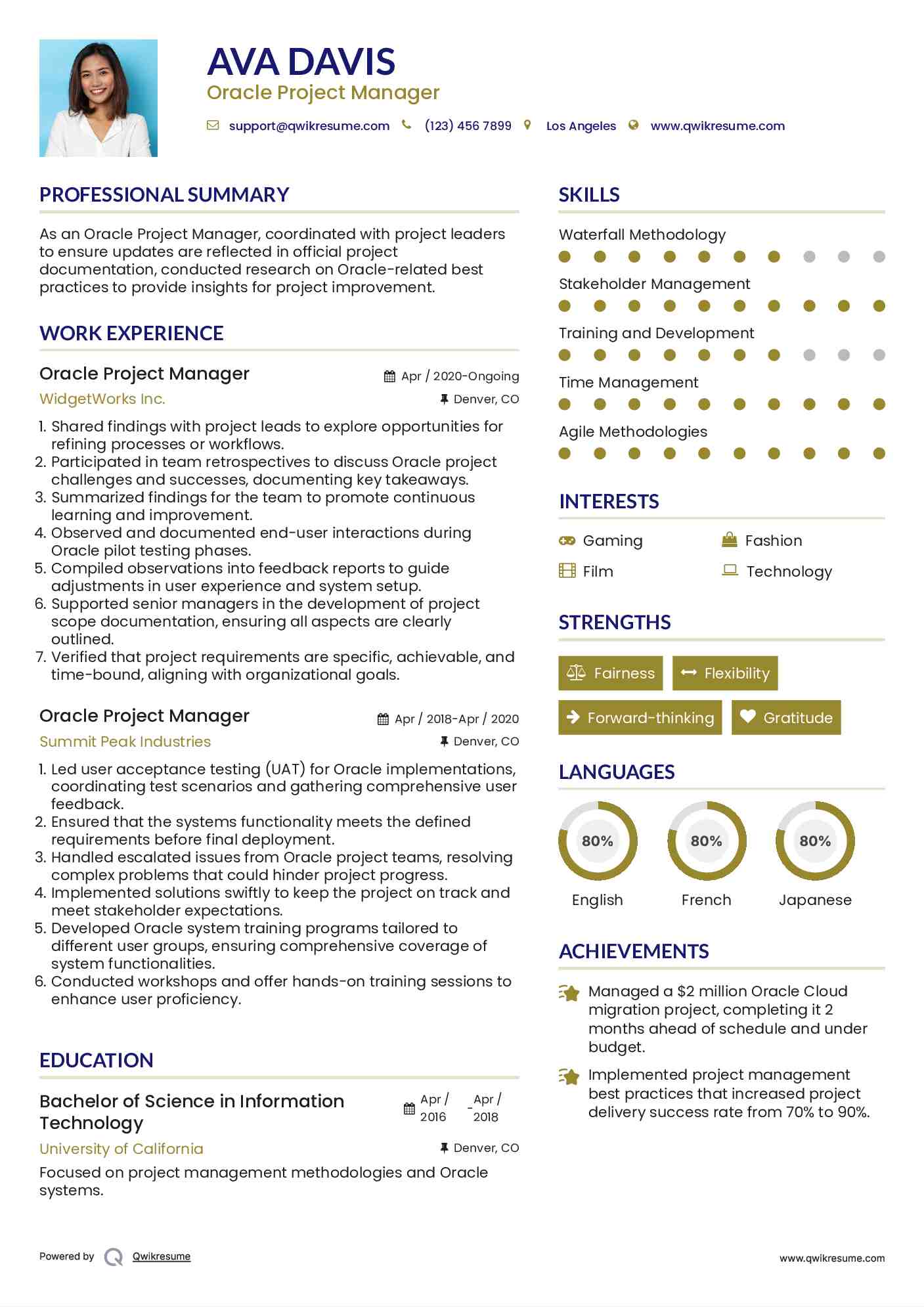 Oracle Project Manager Resume Example