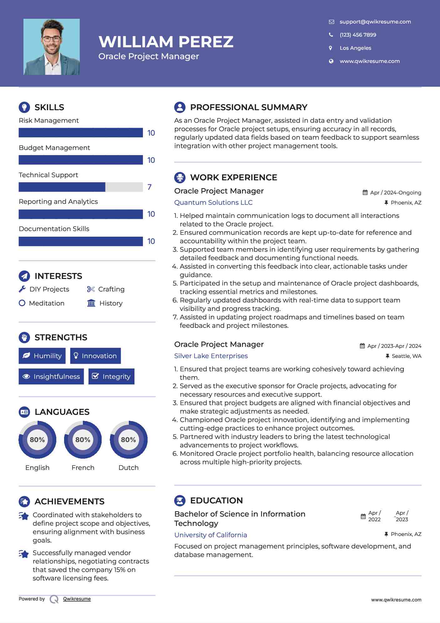Oracle Project Manager Resume Sample