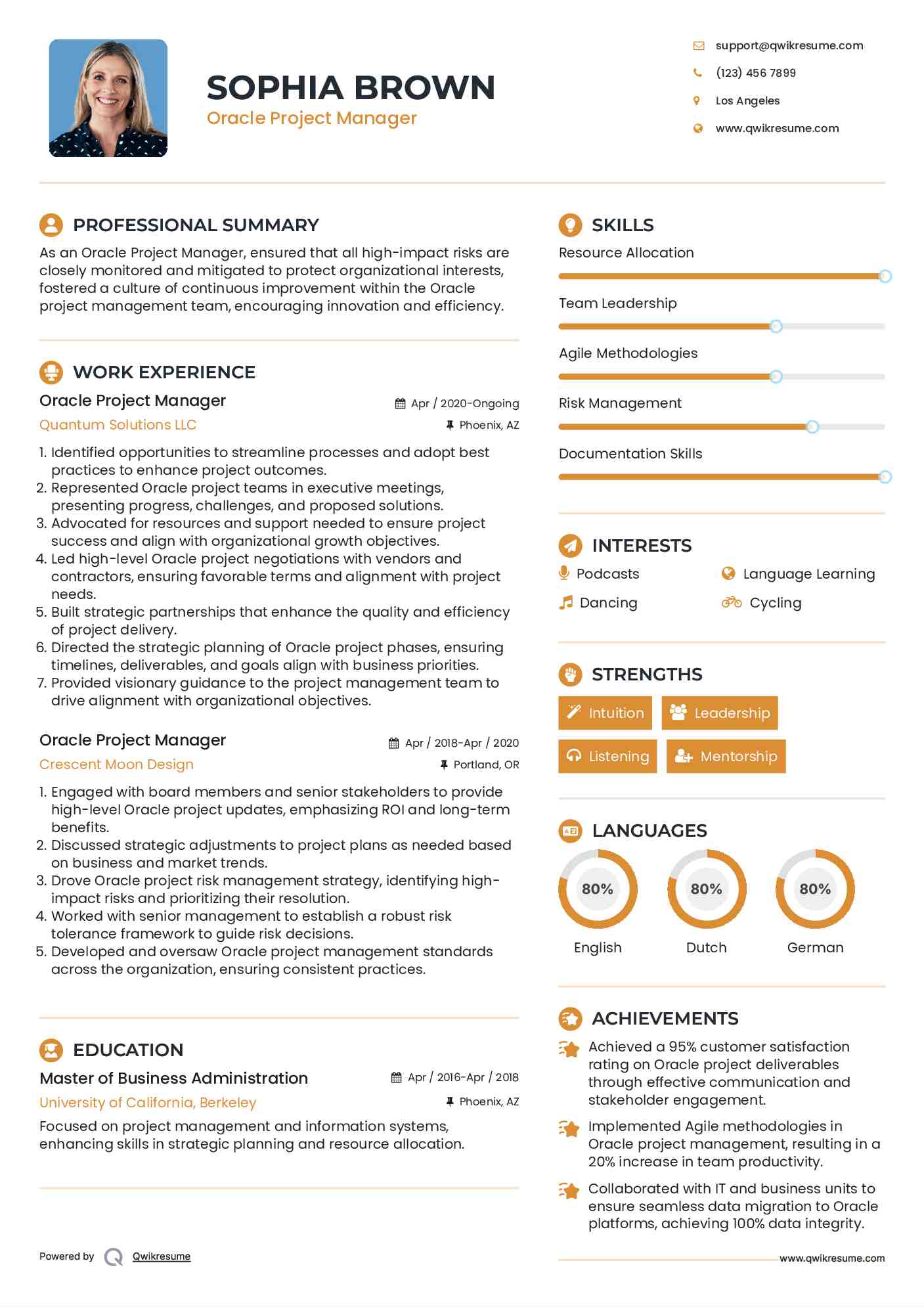 Oracle Project Manager Resume Template