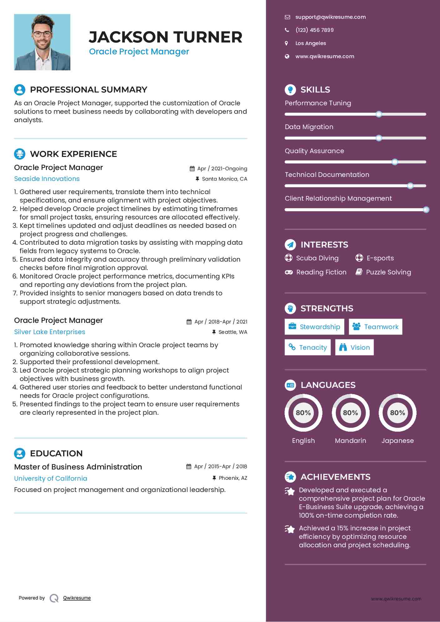 Oracle Project Manager Resume Format