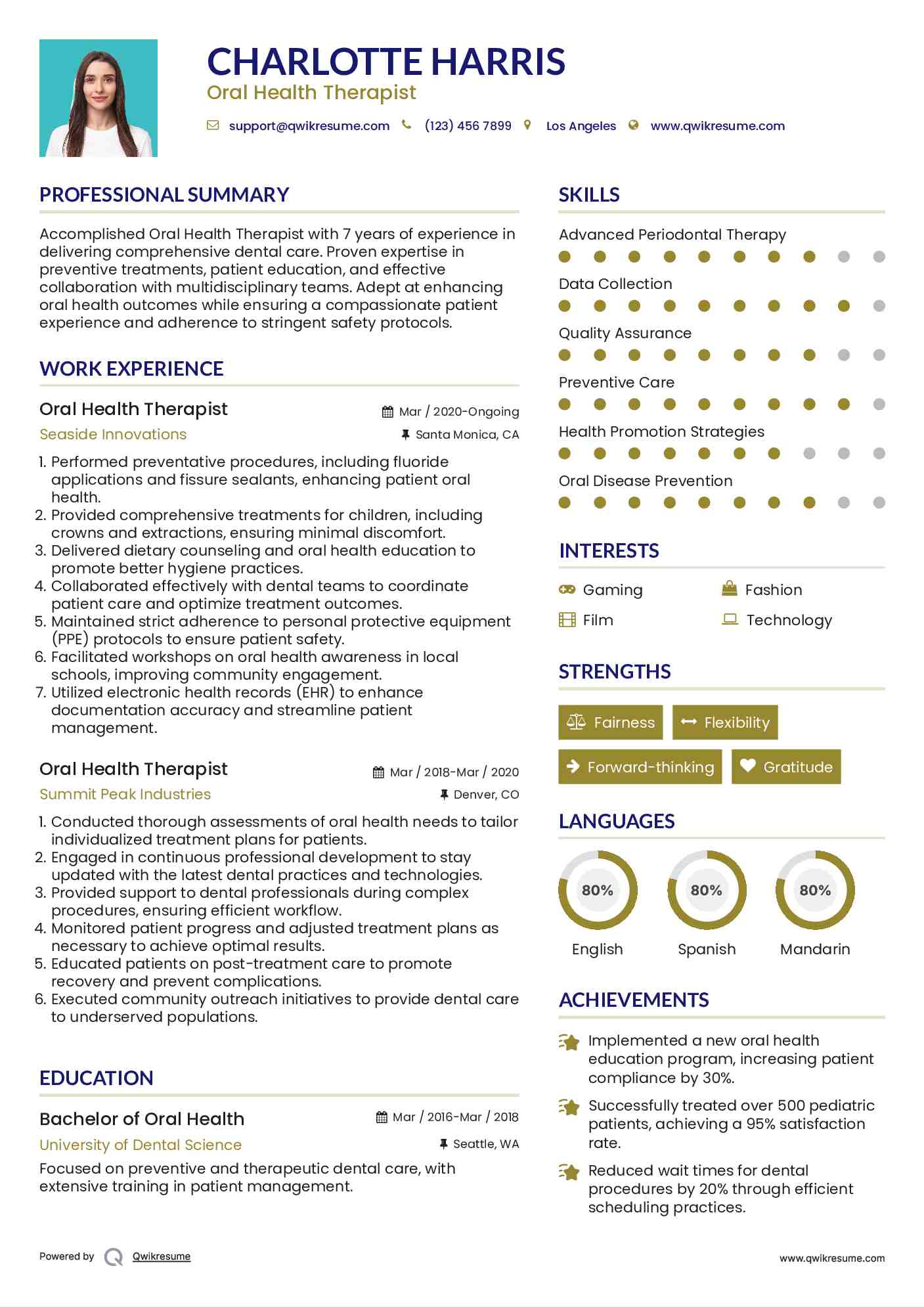 Oral Health Therapist Resume Format