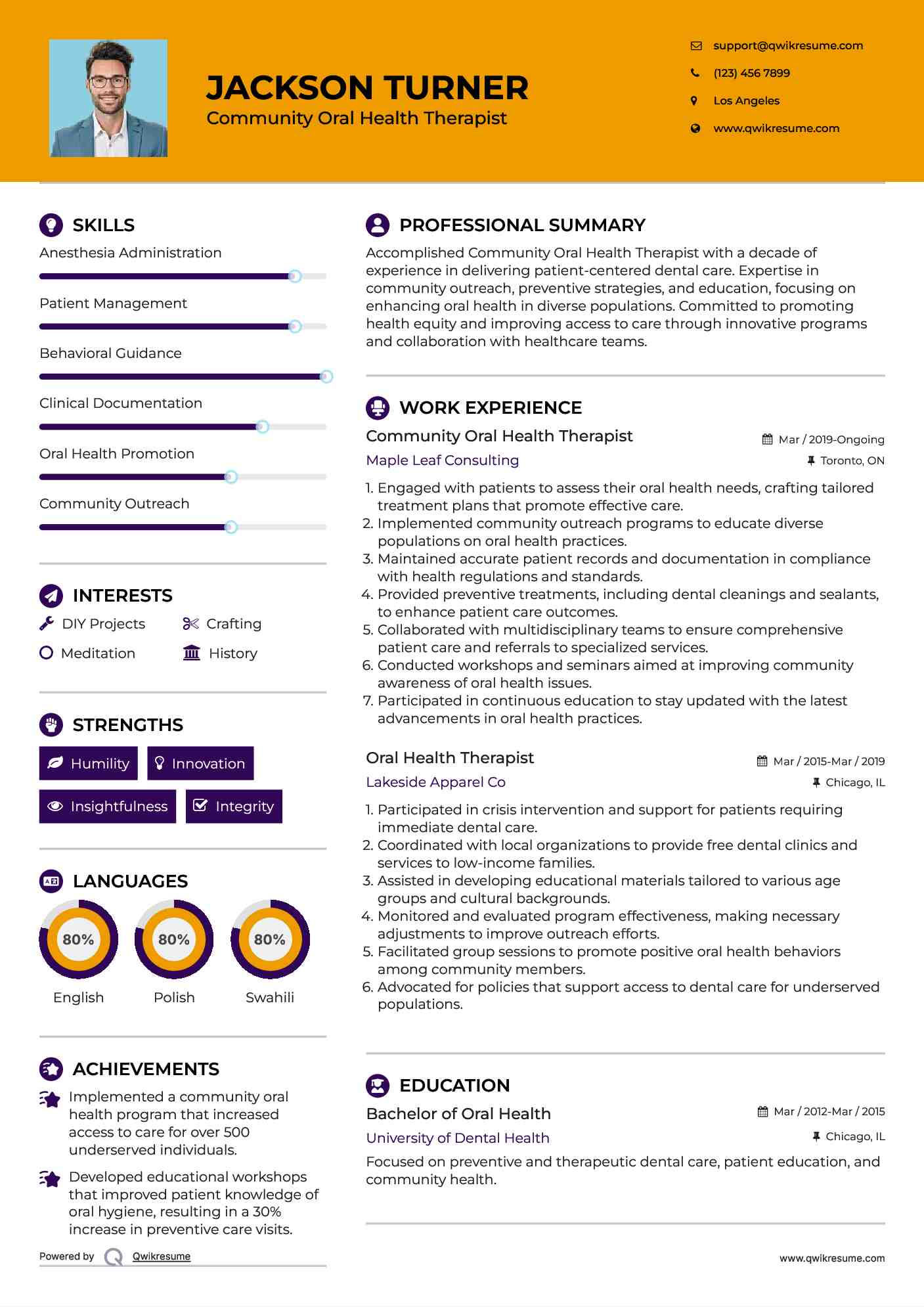 Community Oral Health Therapist Resume Format