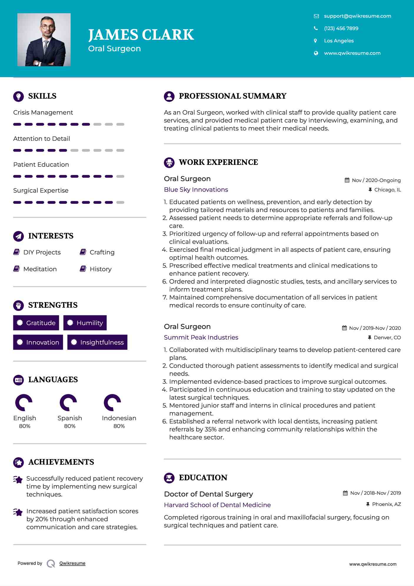 Oral Surgeon Resume Sample