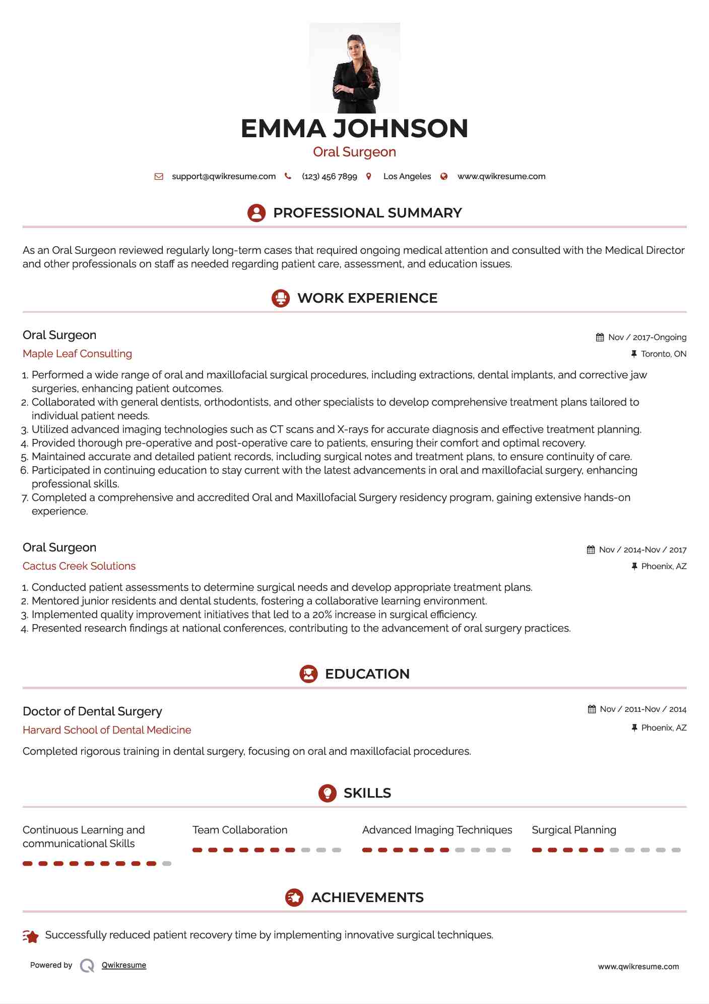 Oral Surgeon Resume Example