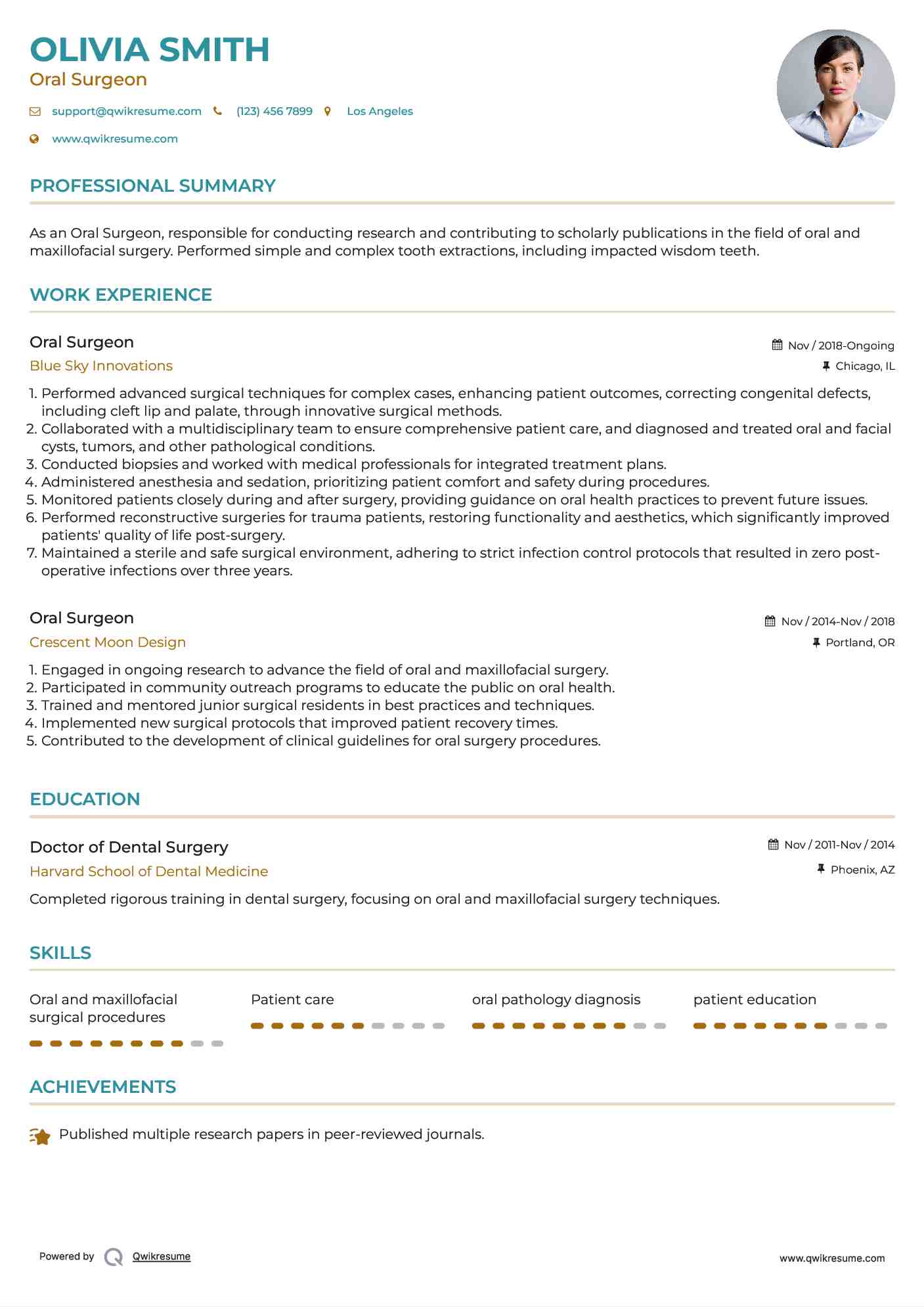 Oral Surgeon Resume Sample
