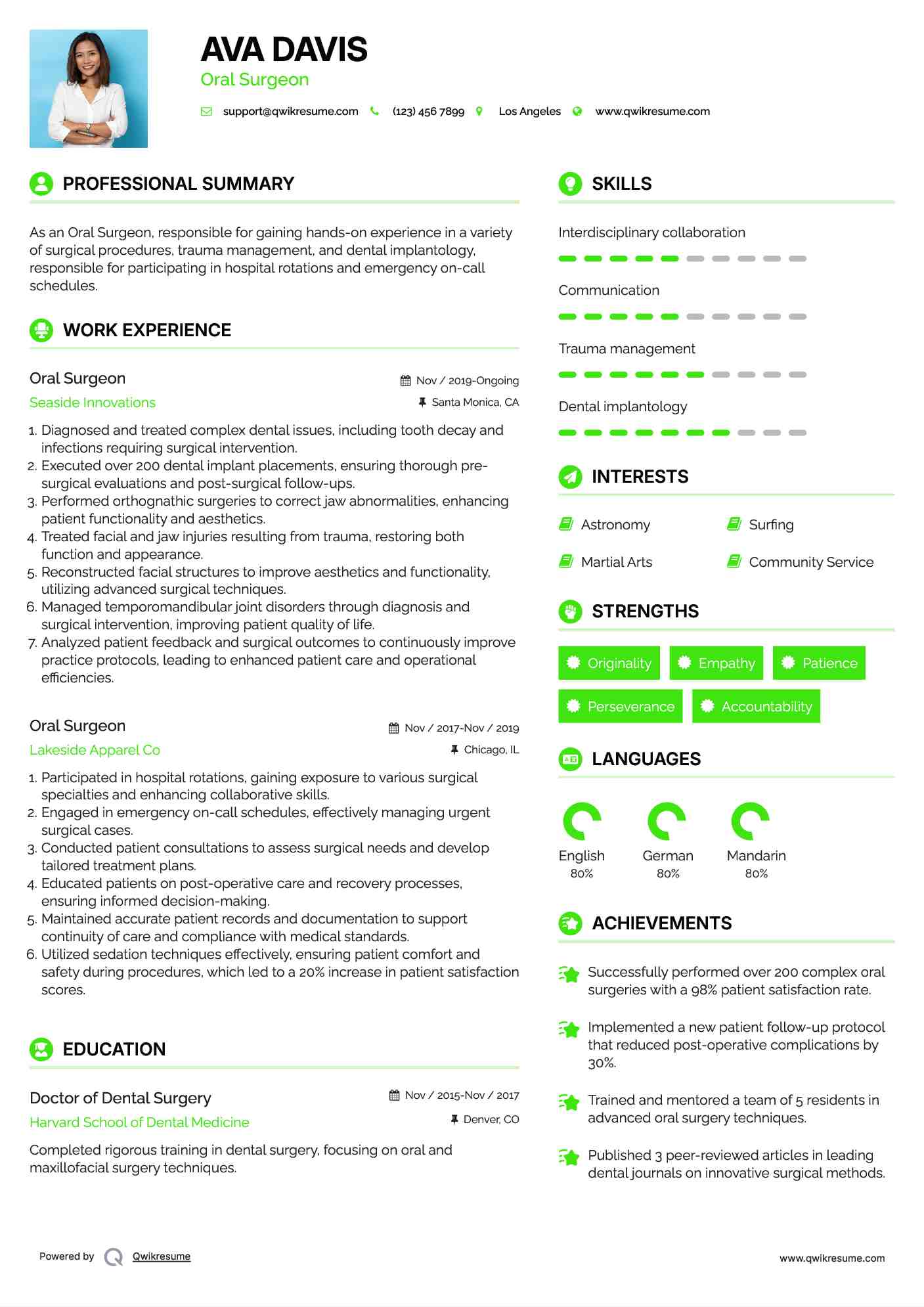 Oral Surgeon Resume Example