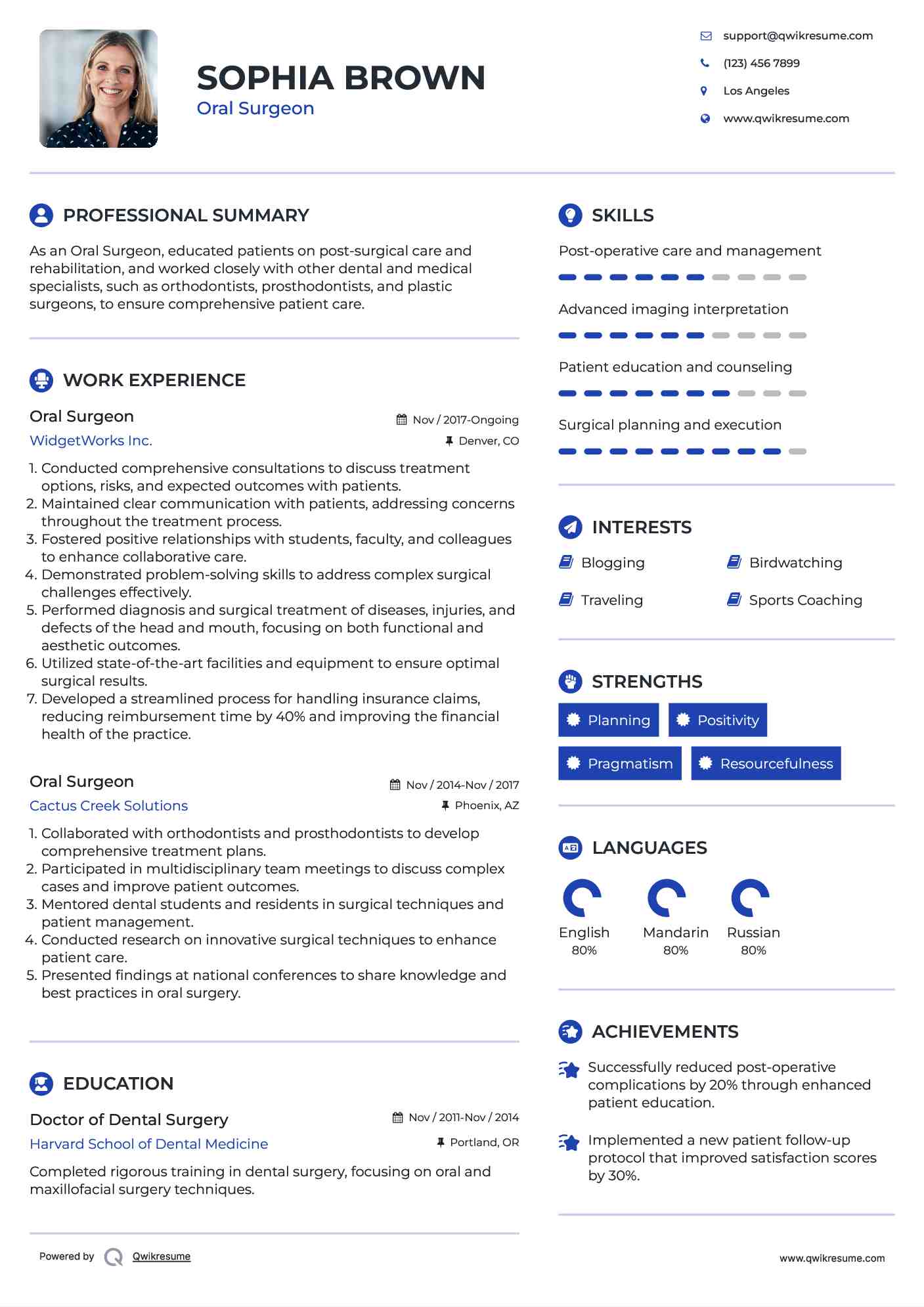 Oral Surgeon Resume Sample