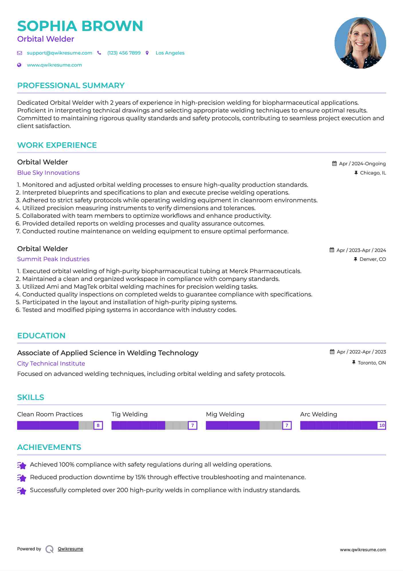 Orbital Welder Resume Example