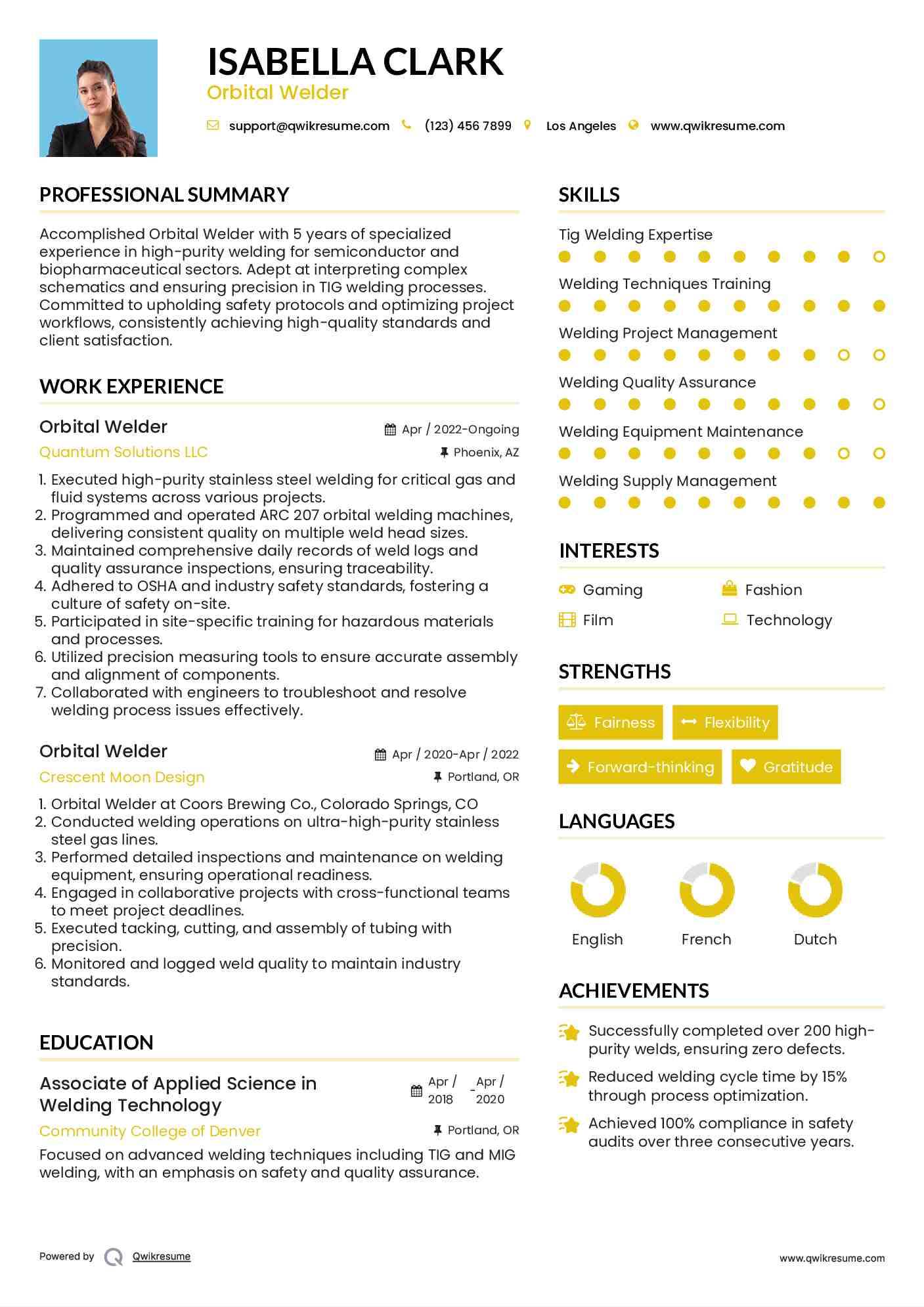 Orbital Welder Resume Model