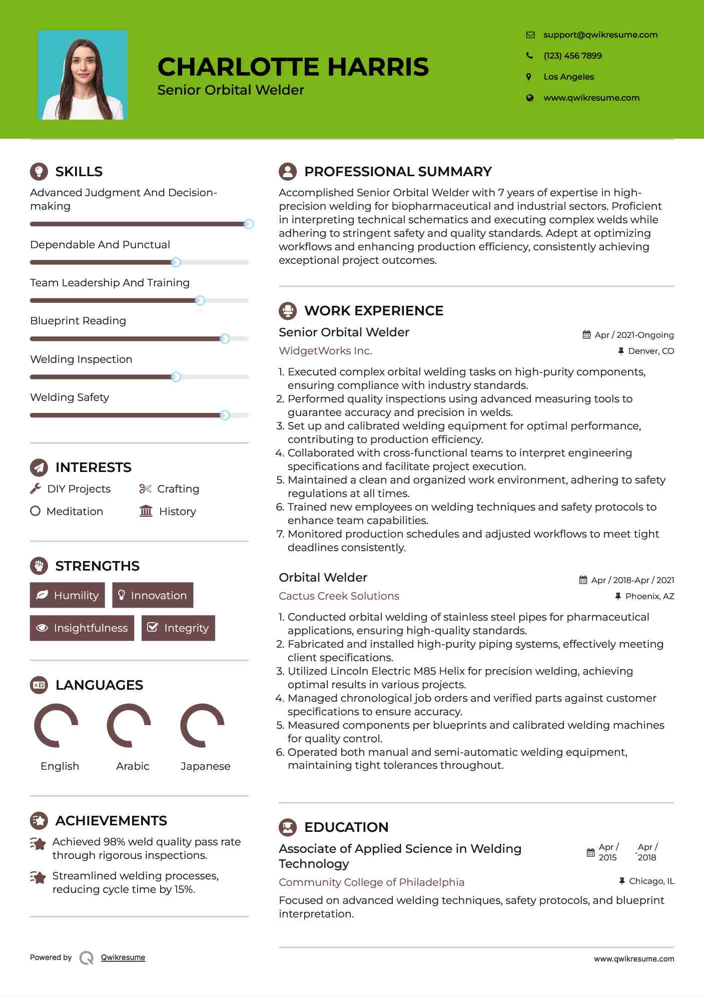 Senior Orbital Welder Resume Template