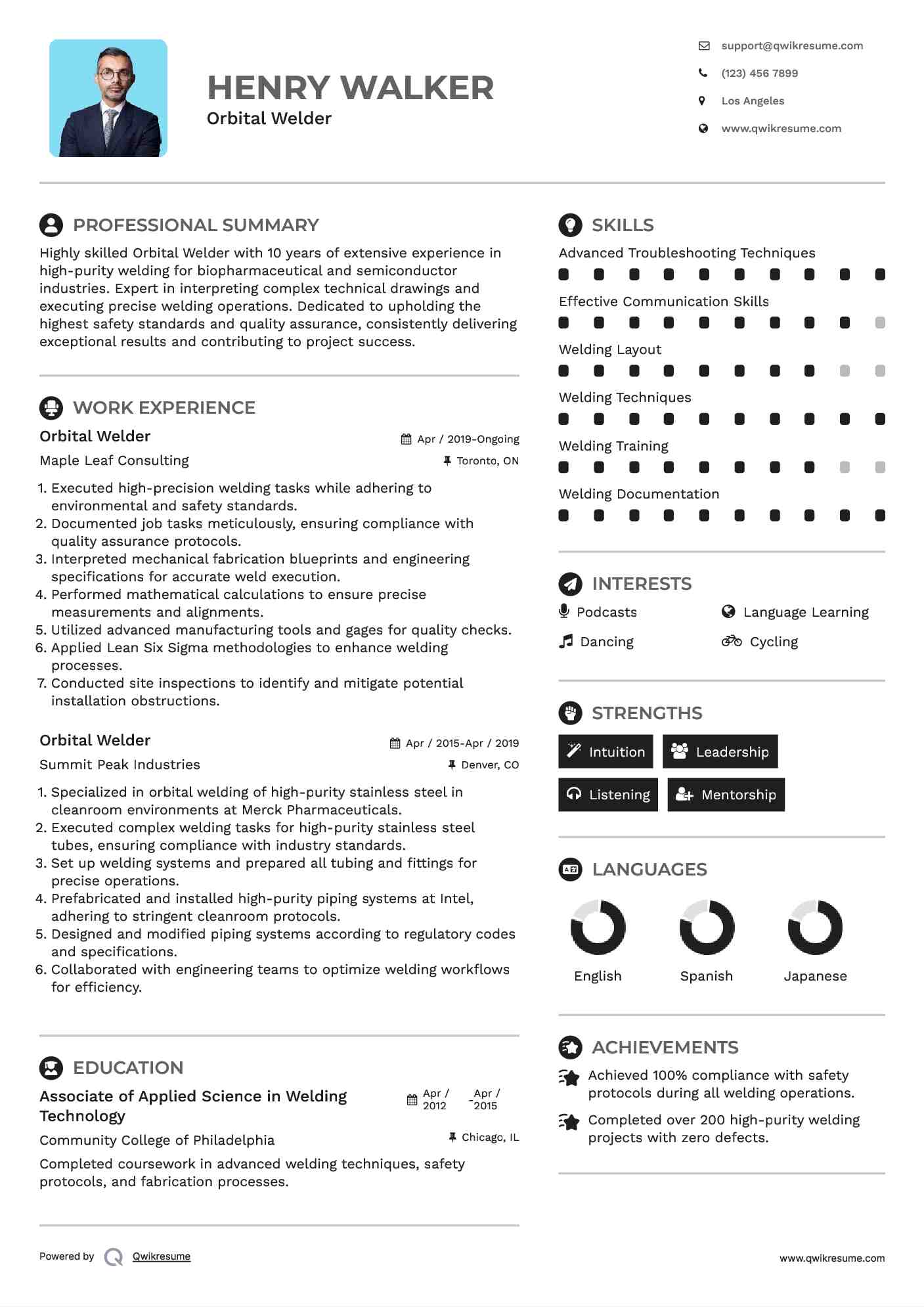 Orbital Welder Resume Template