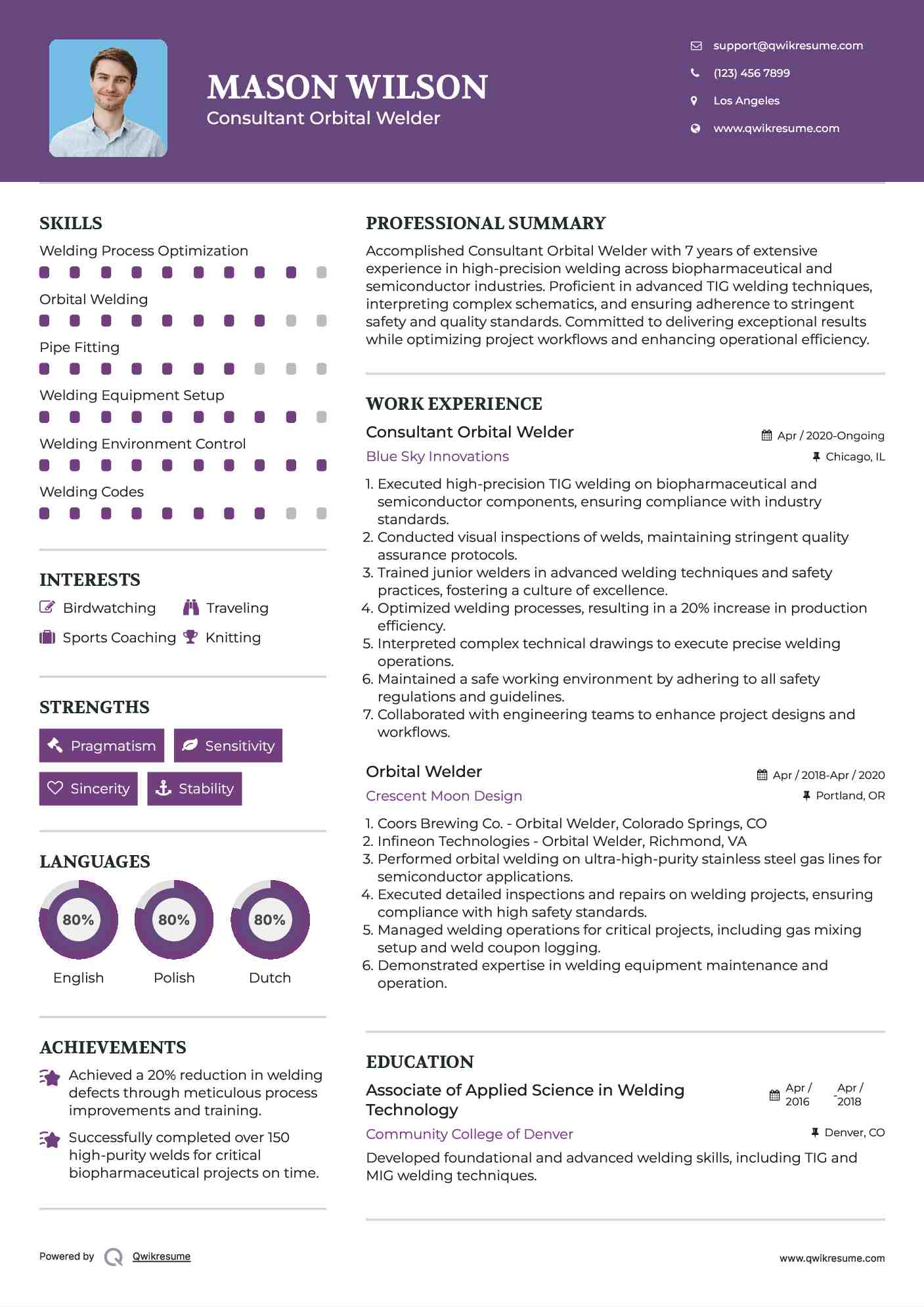 Consultant Orbital Welder Resume Format
