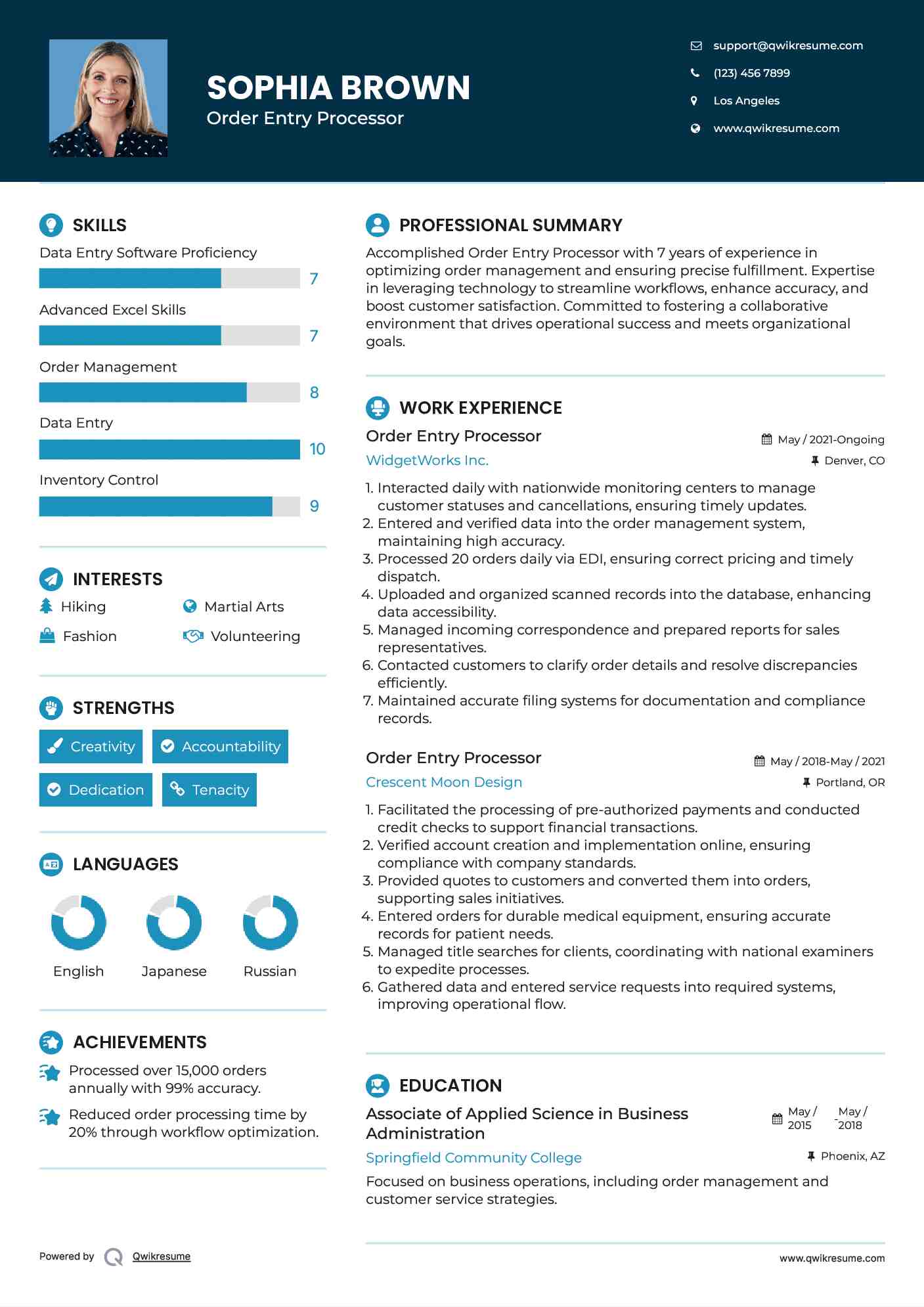 Order Entry Processor Resume Format