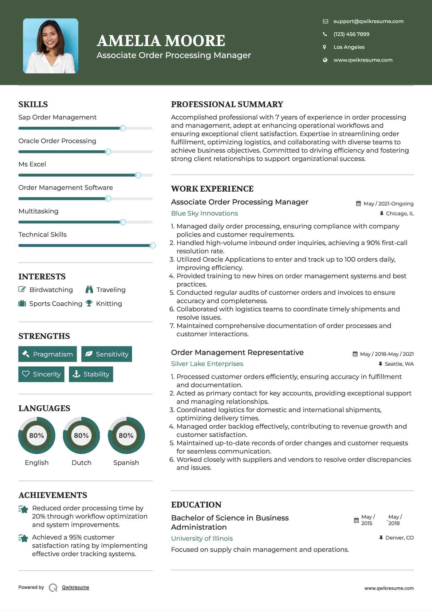 Associate Order Processing Manager Resume Template