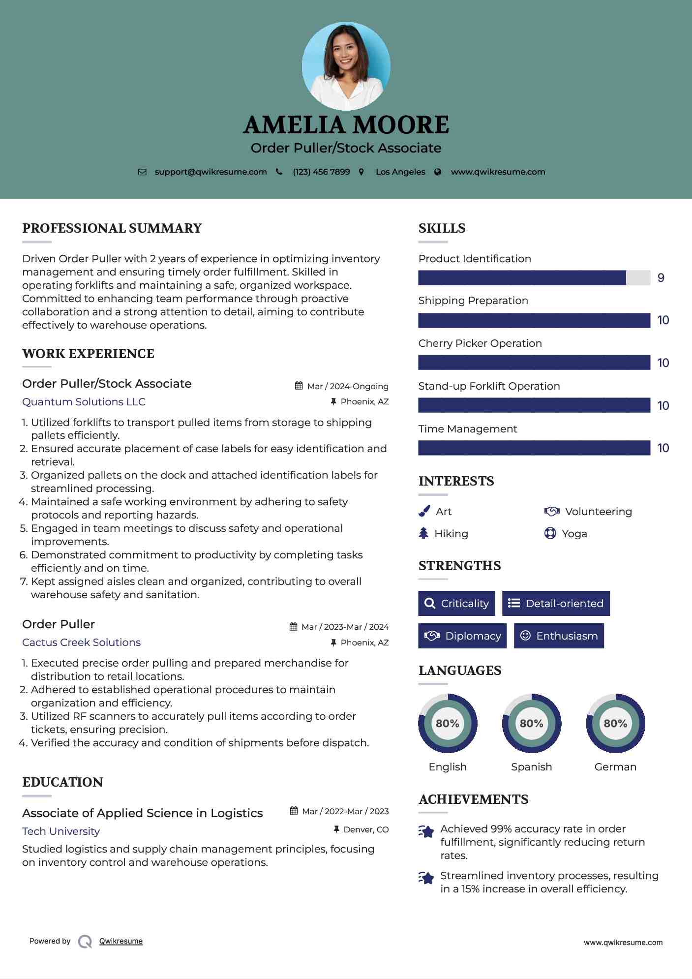 Order puller resume Order puller resume