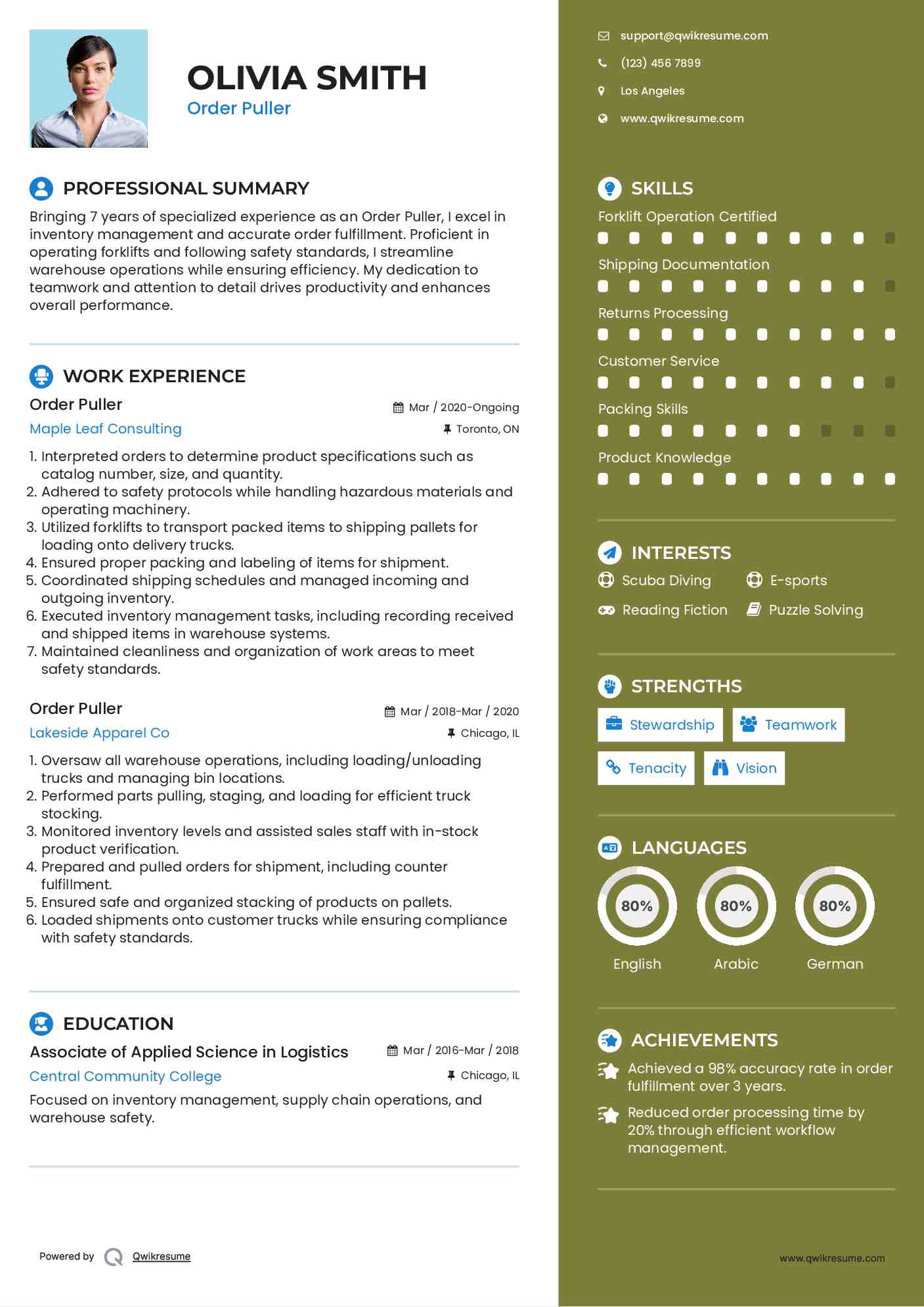 Order Puller Resume Template