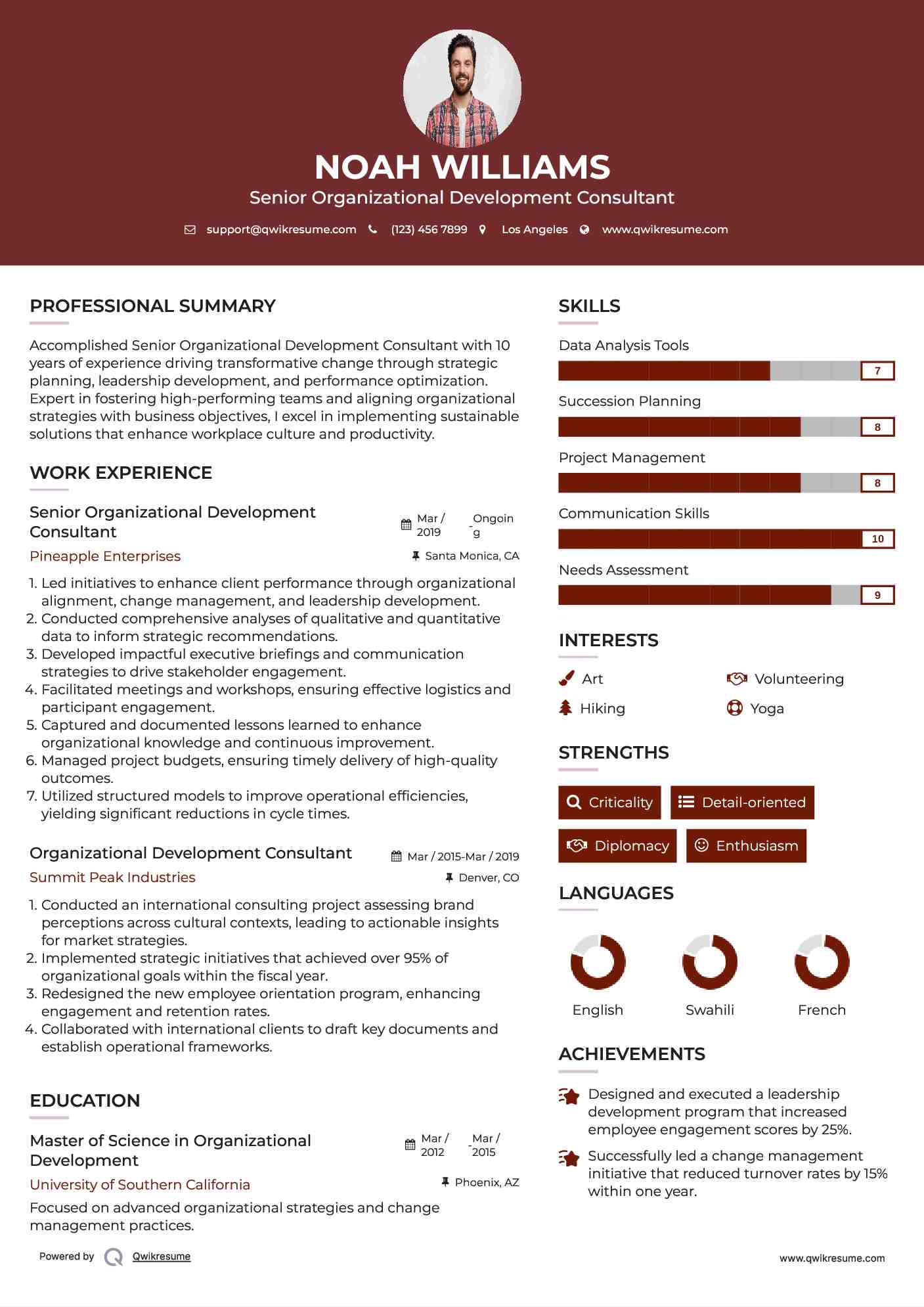 Senior Organizational Development Consultant Resume Sample