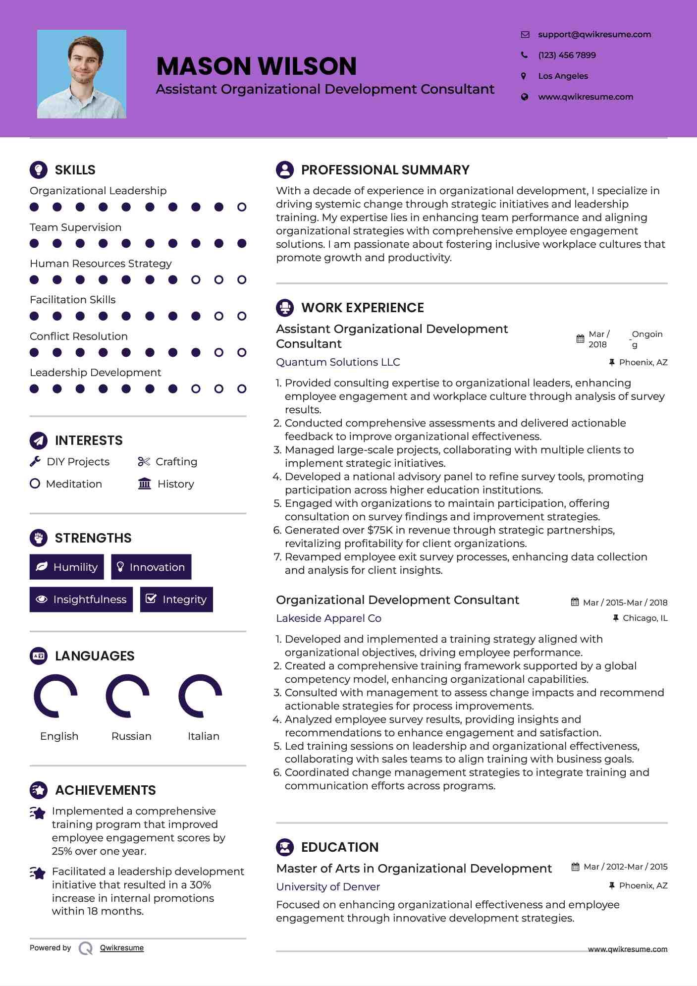 Assistant Organizational Development Consultant Resume Template