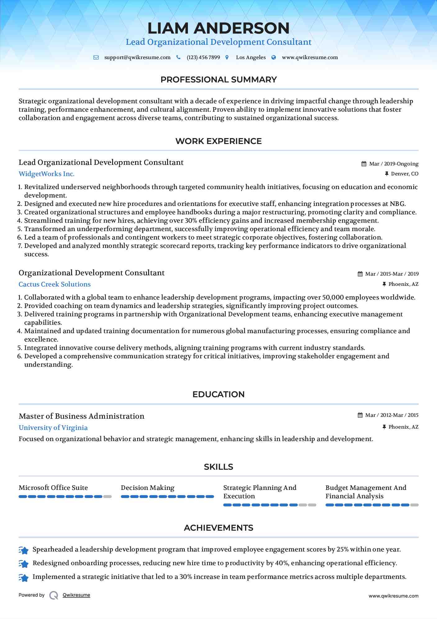 Lead Organizational Development Consultant Resume Template