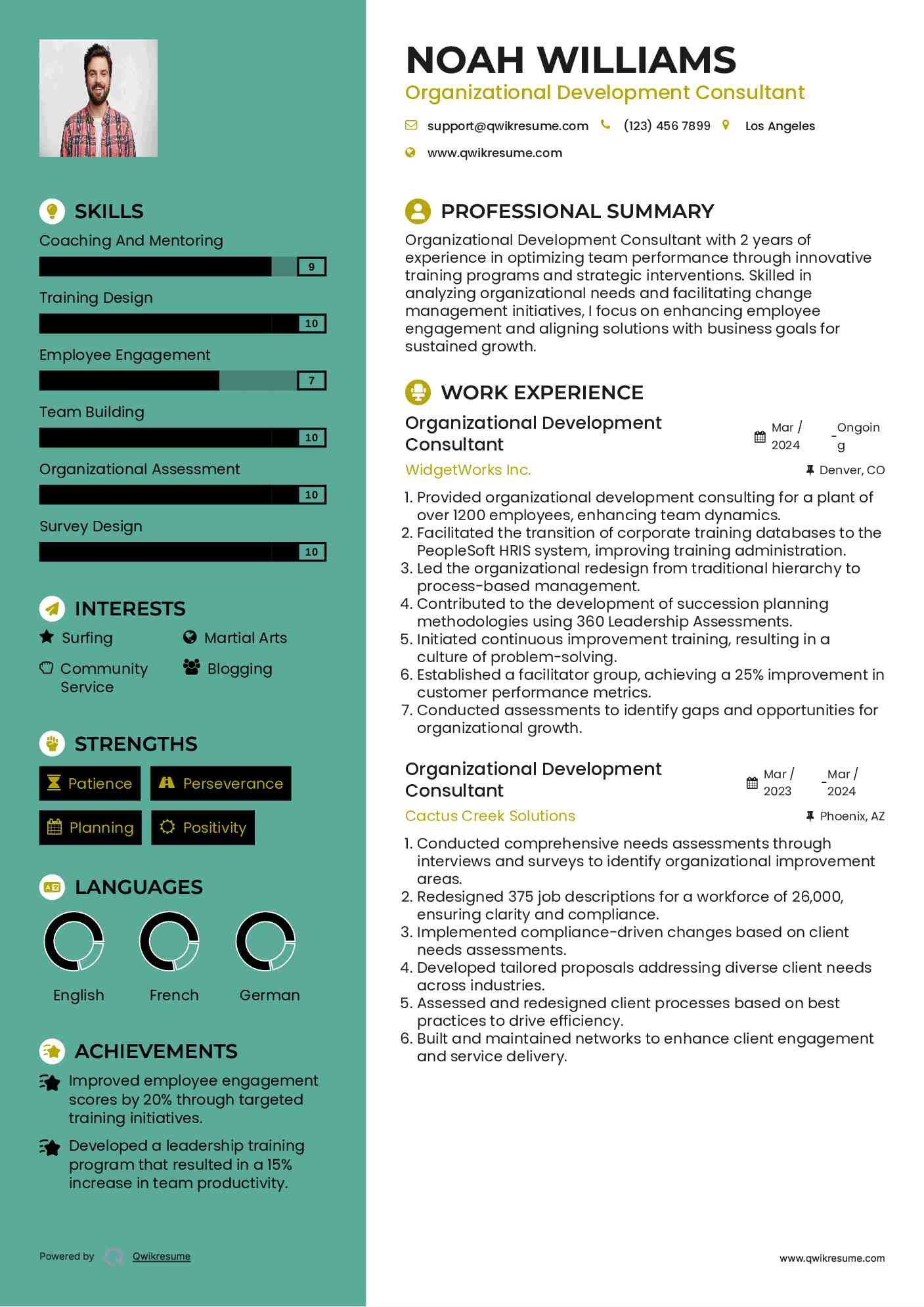 Organizational Development Consultant Resume Model
